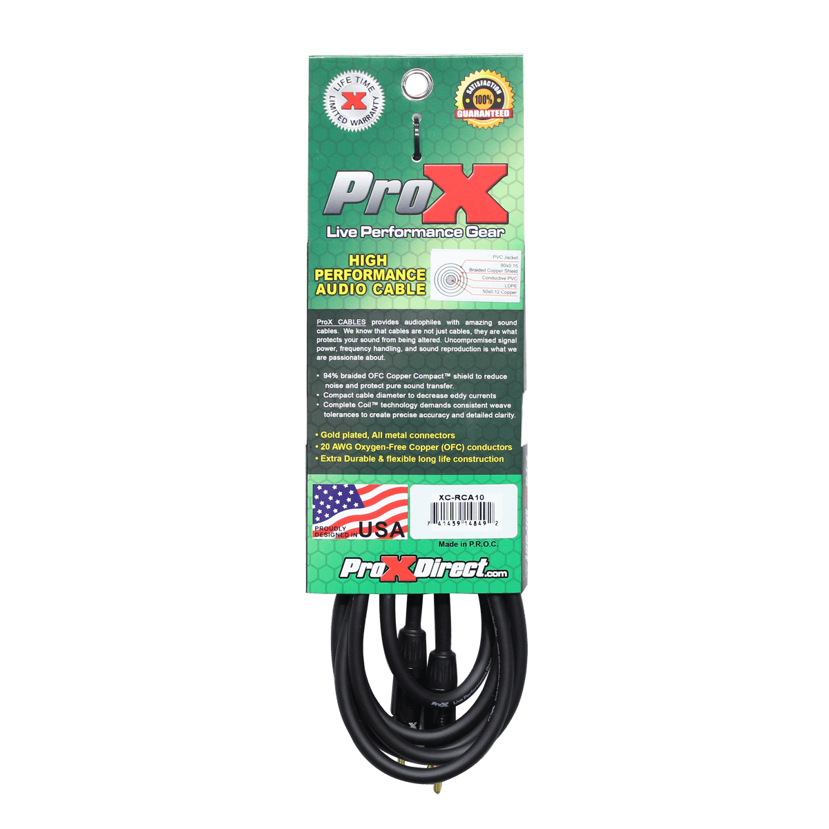 ProX 10 Ft. High Performance Audio Cable RCA to RCA.