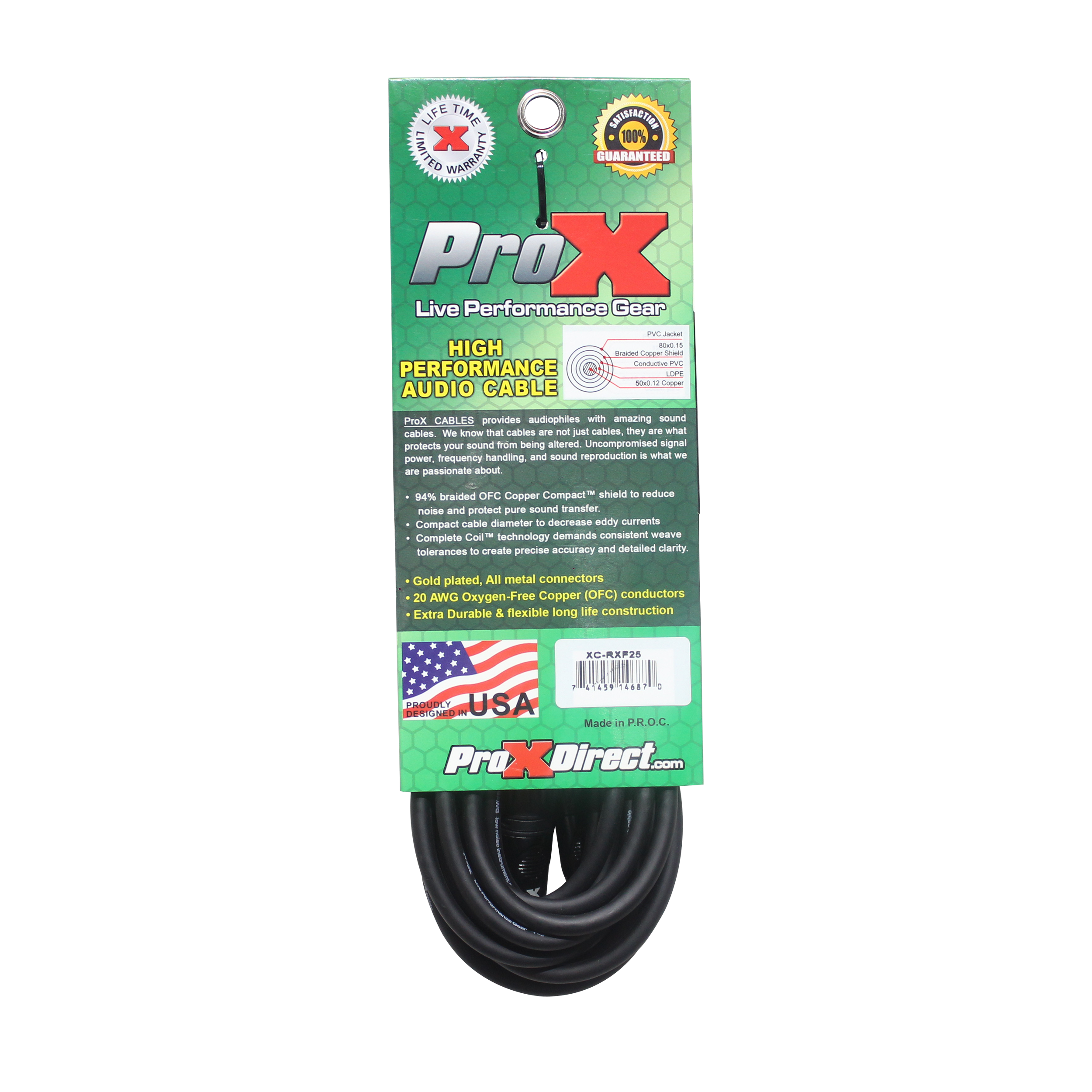 ProX 25 Ft. Unbalanced RCA to XLR3-F High Performance Audio Cable