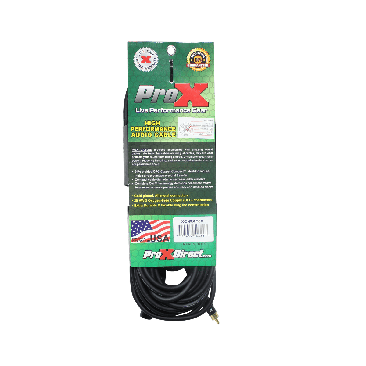 ProX 50 Ft. Unbalanced RCA to XLR3-F High Performance Audio Cable.
