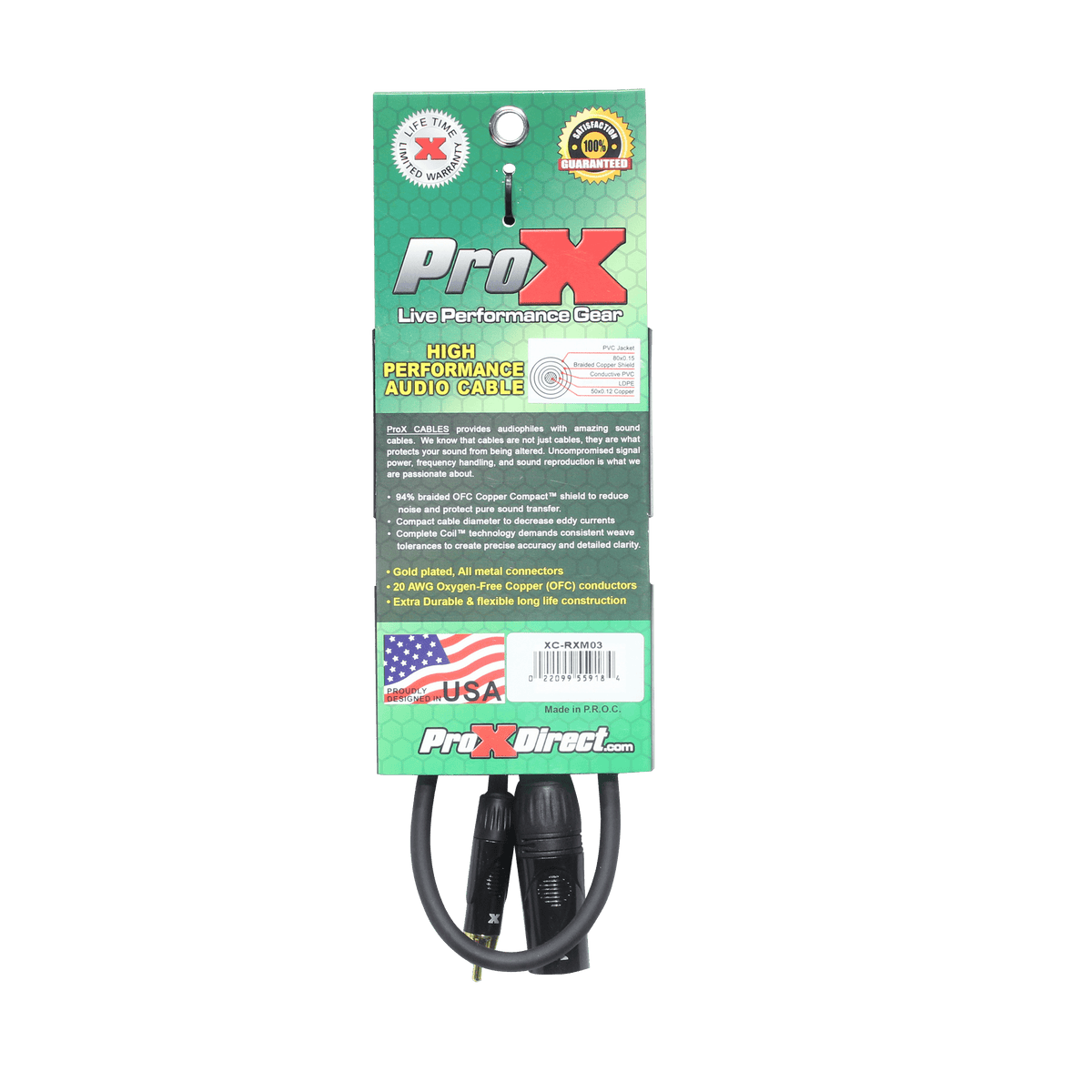 ProX 3' Ft. High Performance XLR Male to RCA Male Unbalanced Audio Cable.