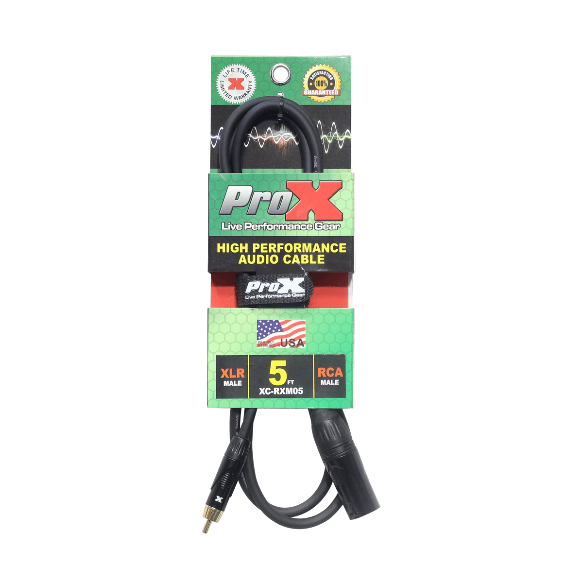ProX 5' Ft. High Performance XLR Male to RCA Male Unbalanced Audio Cable.