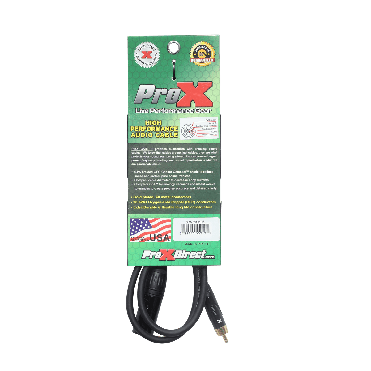 ProX 5' Ft. High Performance XLR Male to RCA Male Unbalanced Audio Cable.