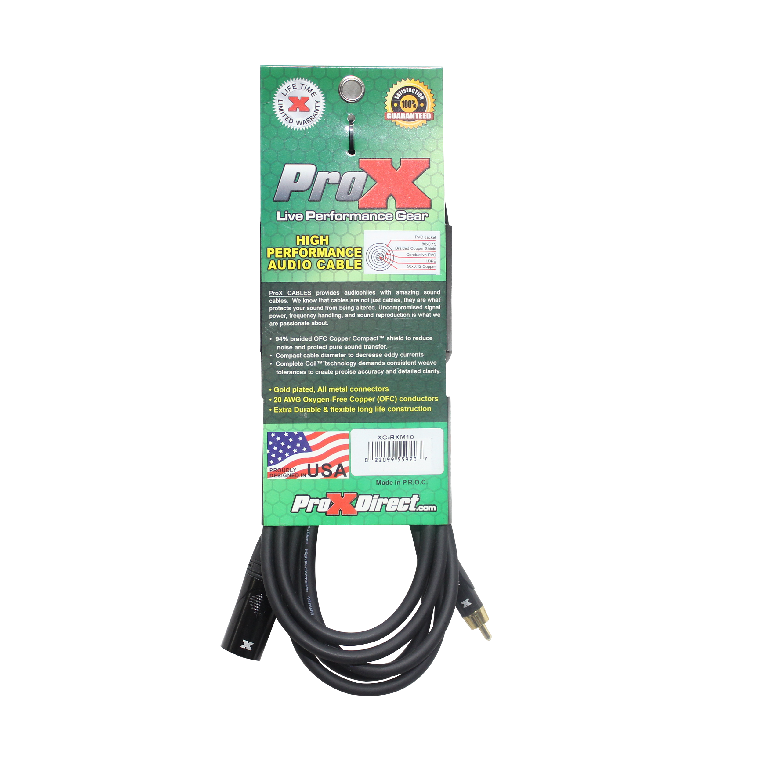 ProX 10' Ft. High Performance XLR Male to RCA Male Unbalanced Audio Cable