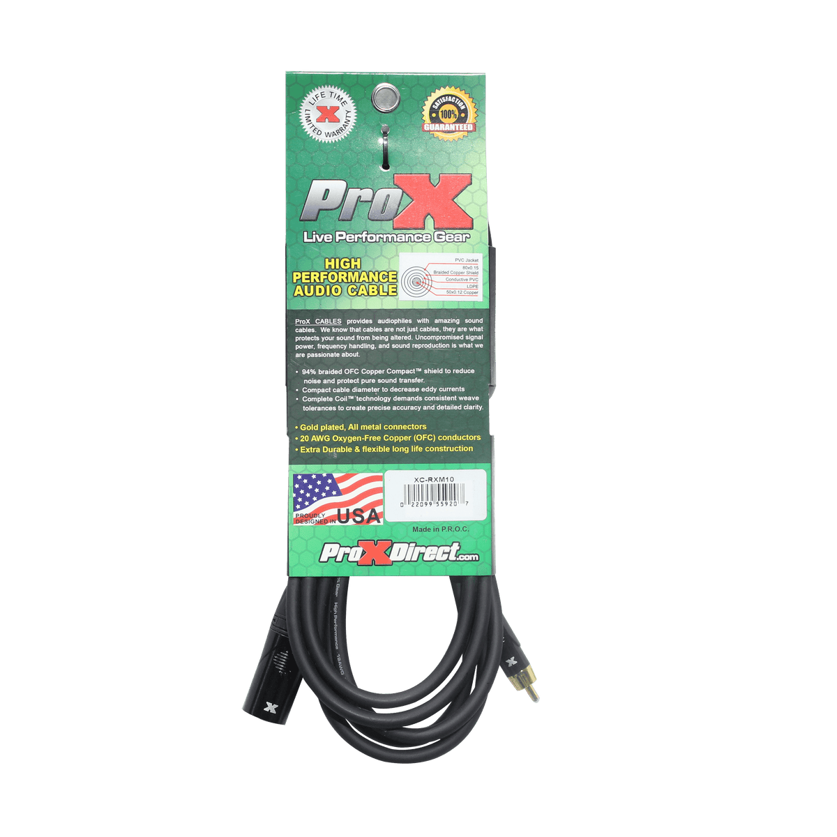 ProX 10' Ft. High Performance XLR Male to RCA Male Unbalanced Audio Cable.