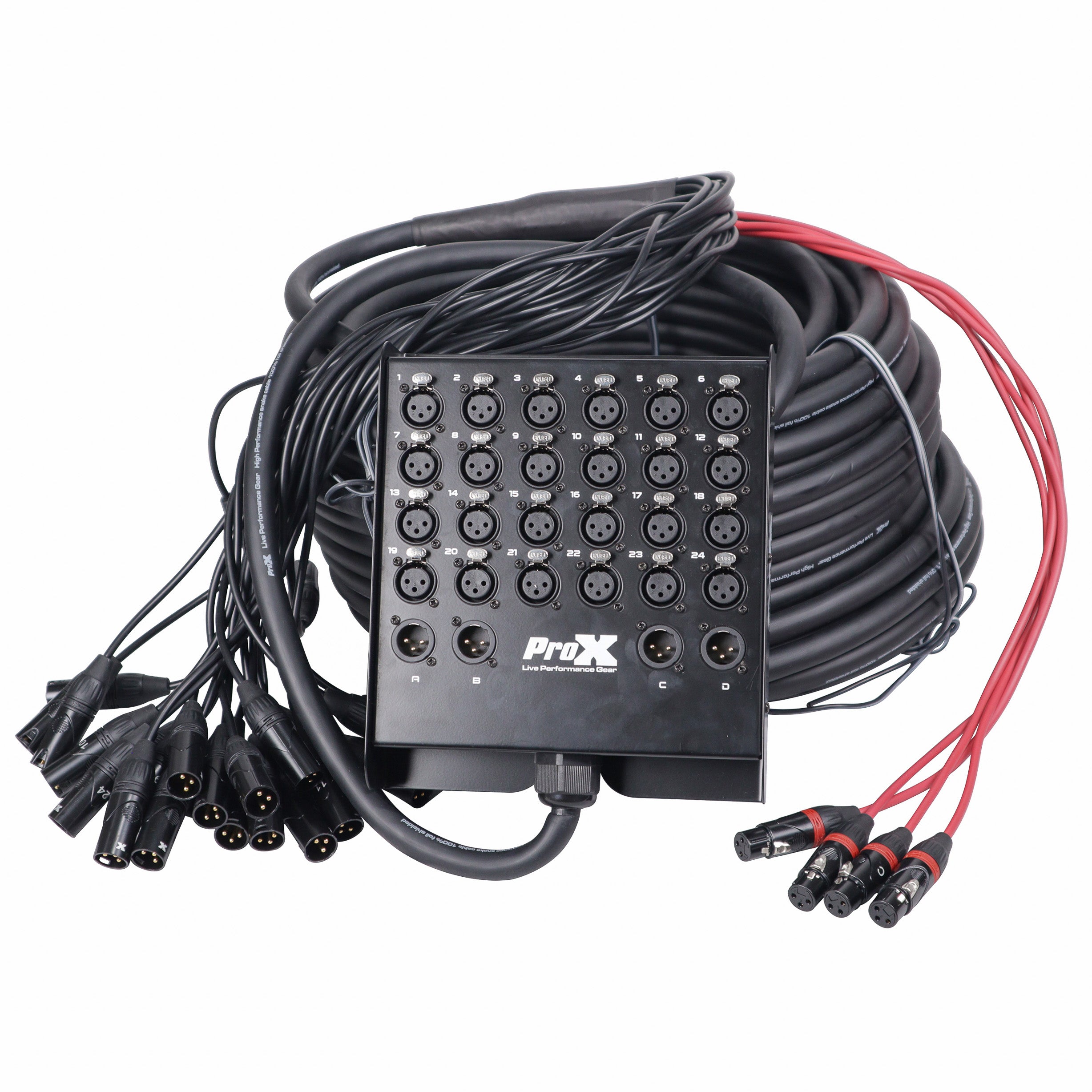 ProX 150 Ft. XLR Stage Recording Extension Box Snake 24 XLR-F Send Inputs 4 XLR-M Effects Return