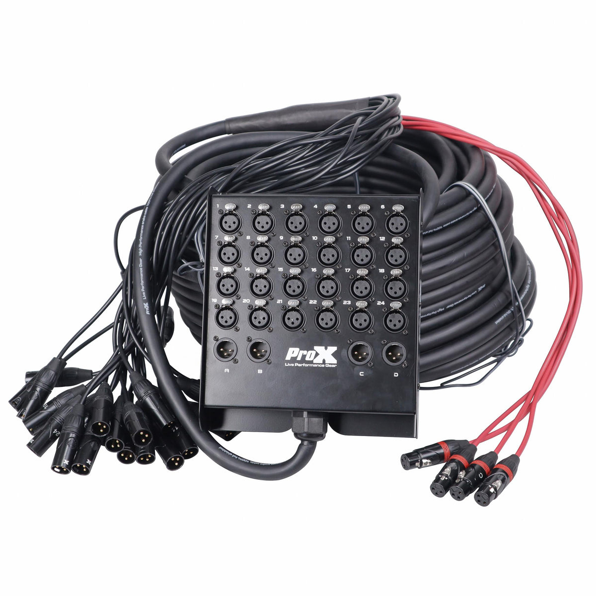 ProX 150 Ft. XLR Stage Recording Extension Box Snake 24 XLR-F Send Inputs 4 XLR-M Effects Return.