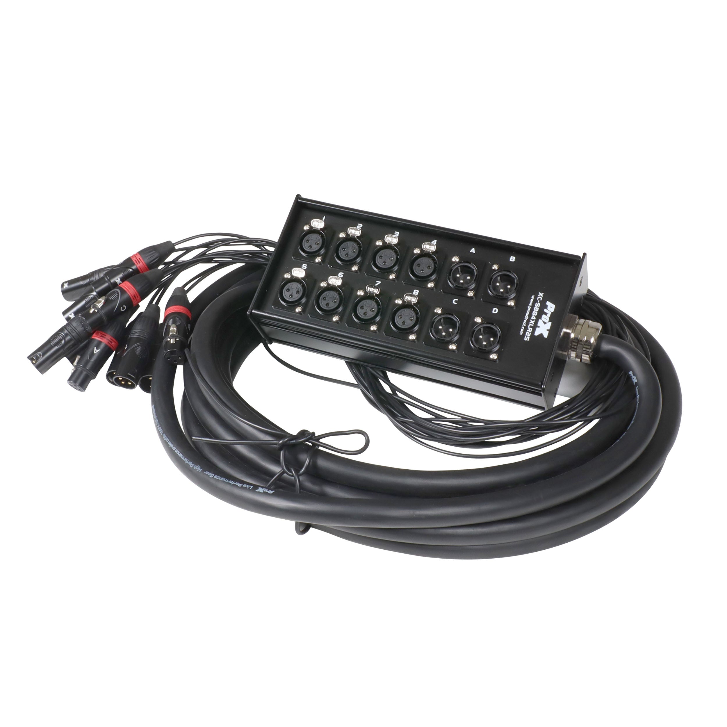 ProX 25 Ft. XLR Stage Recording Extension Box Snake 8 XLR-F Send Inputs 4 XLR-M Effects Return