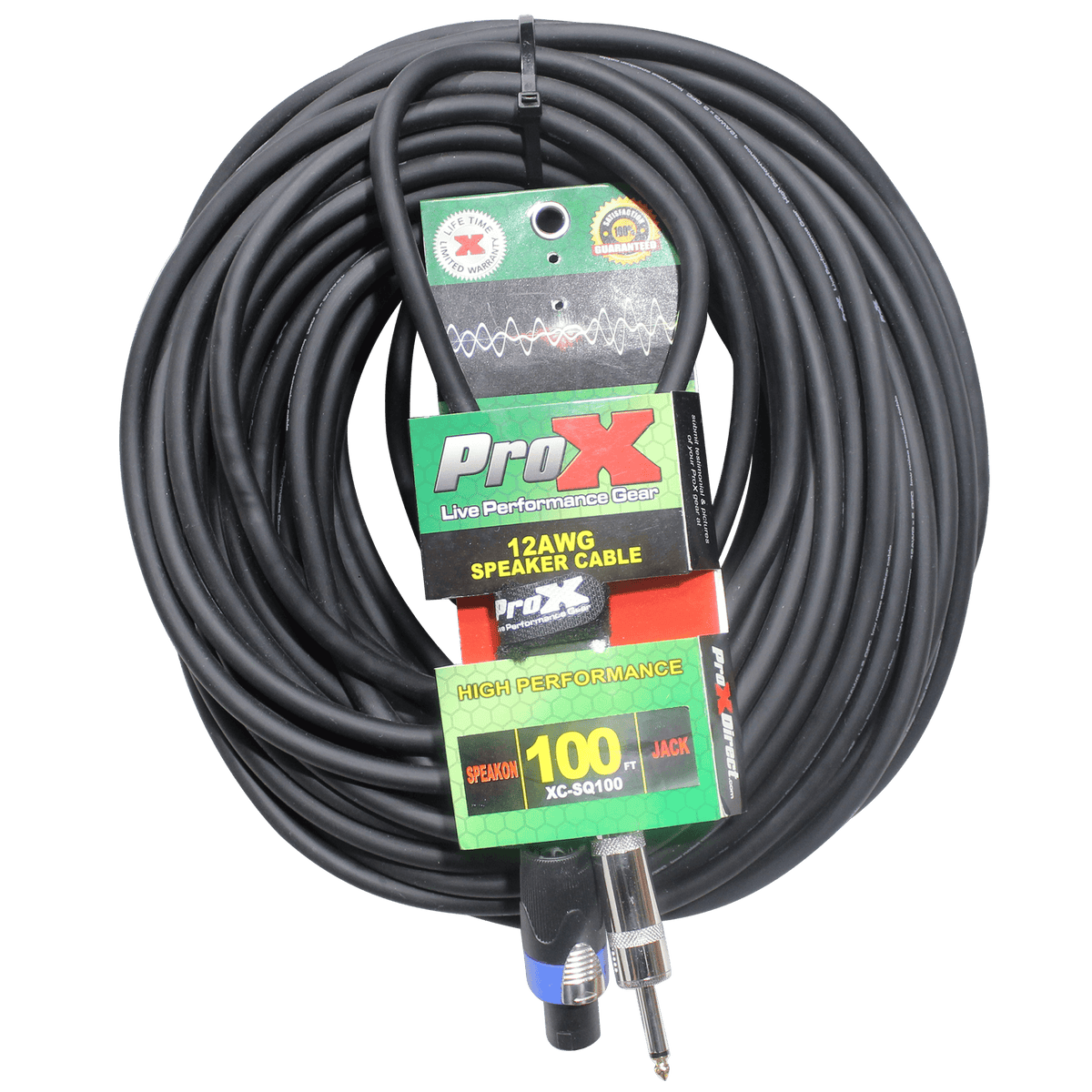 ProX 100 Ft. Speak Twist to 1/4" TS-M High Performance Speaker Cable 12AWG.