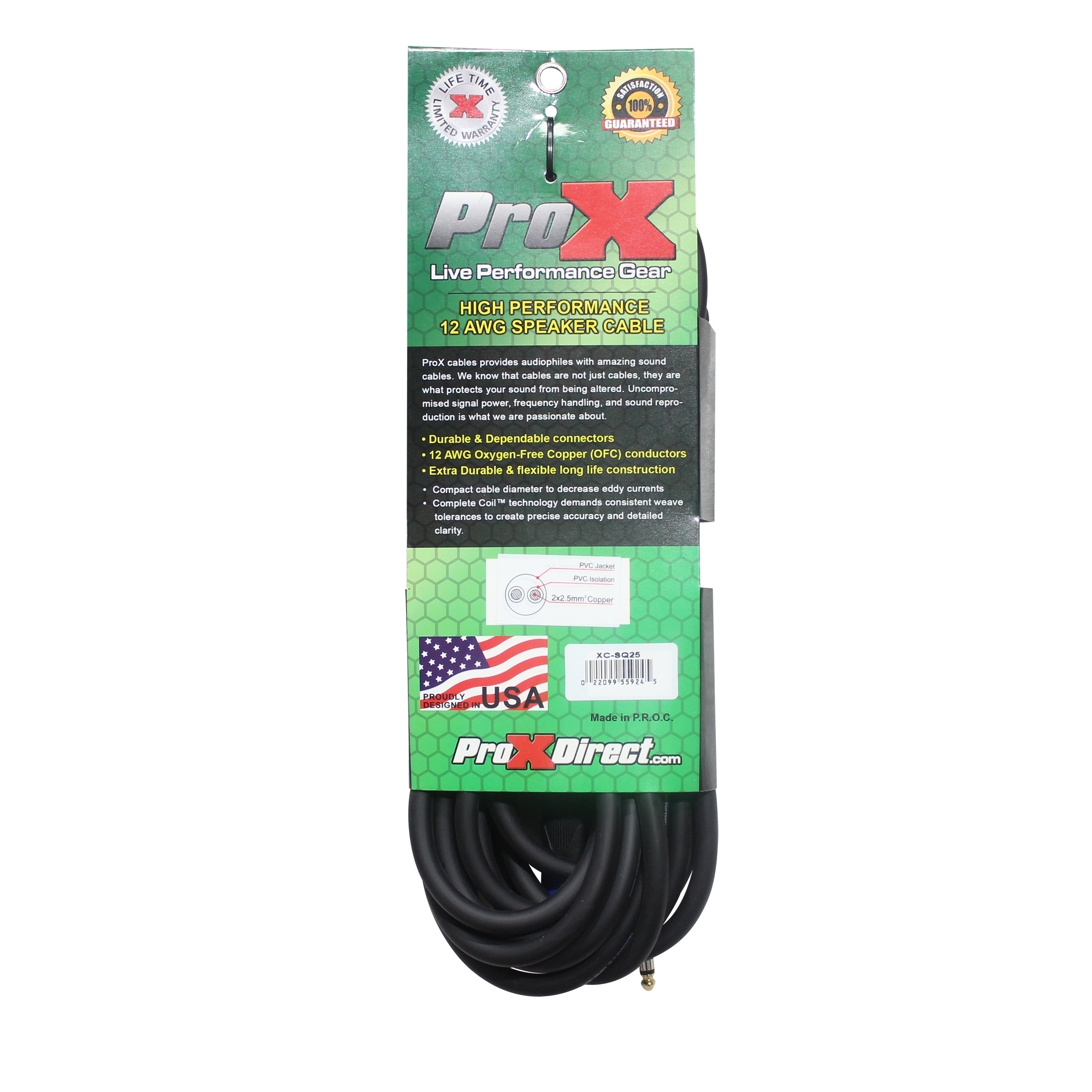 ProX 25 Ft. 12 AWG Speak Twist to 1/4" TS High Performance Speaker Cable