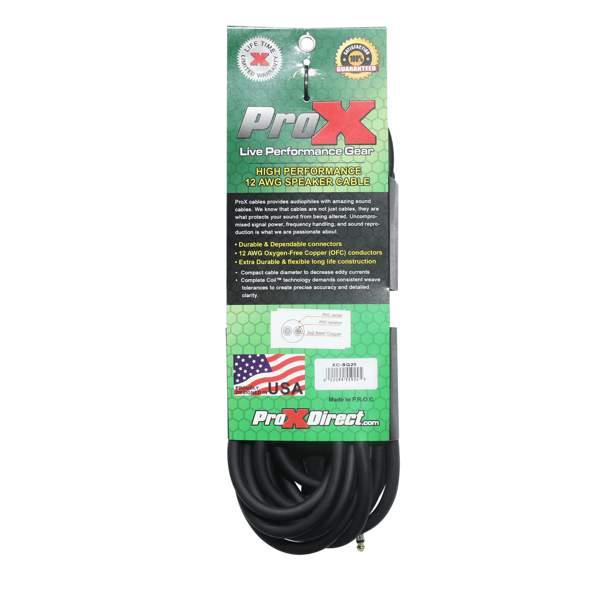 ProX 25 Ft. 12 AWG Speak Twist to 1/4" TS High Performance Speaker Cable.
