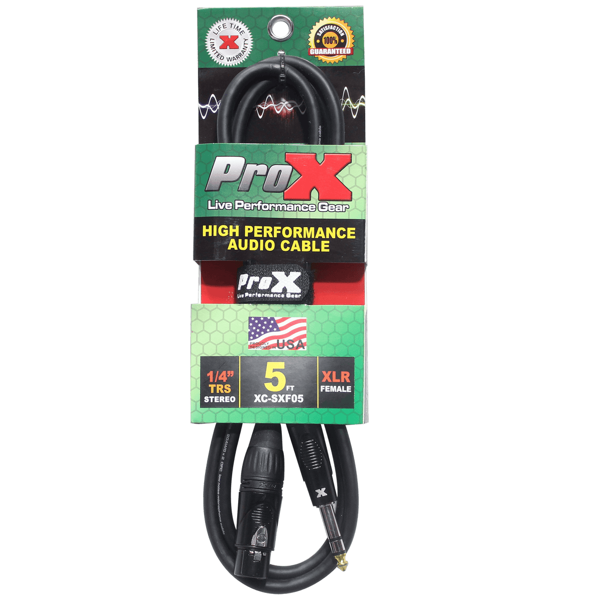 ProX 5 Ft. Balanced 1/4" TRS-M to XLR-F High Performance Audio Cable.