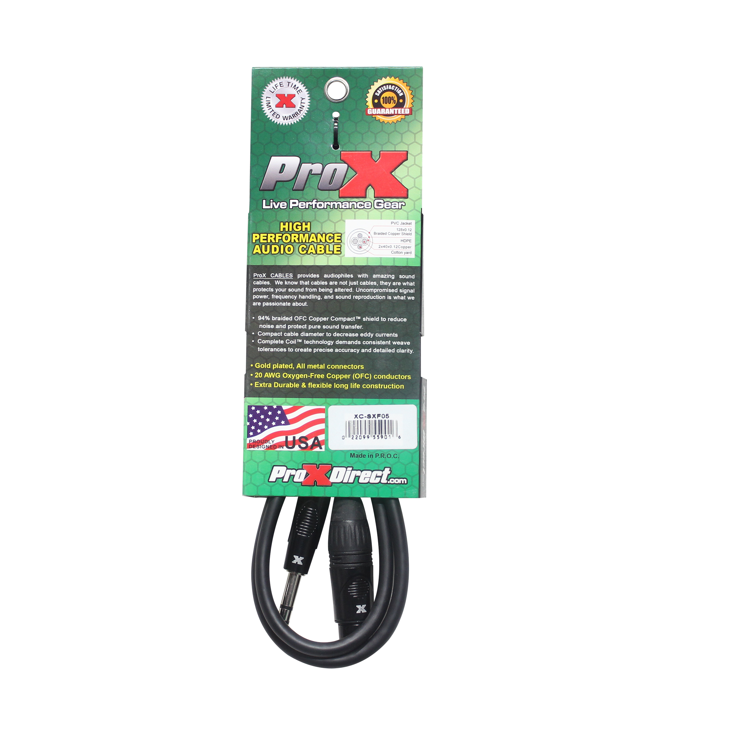 ProX 5 Ft. Balanced 1/4" TRS-M to XLR-F High Performance Audio Cable