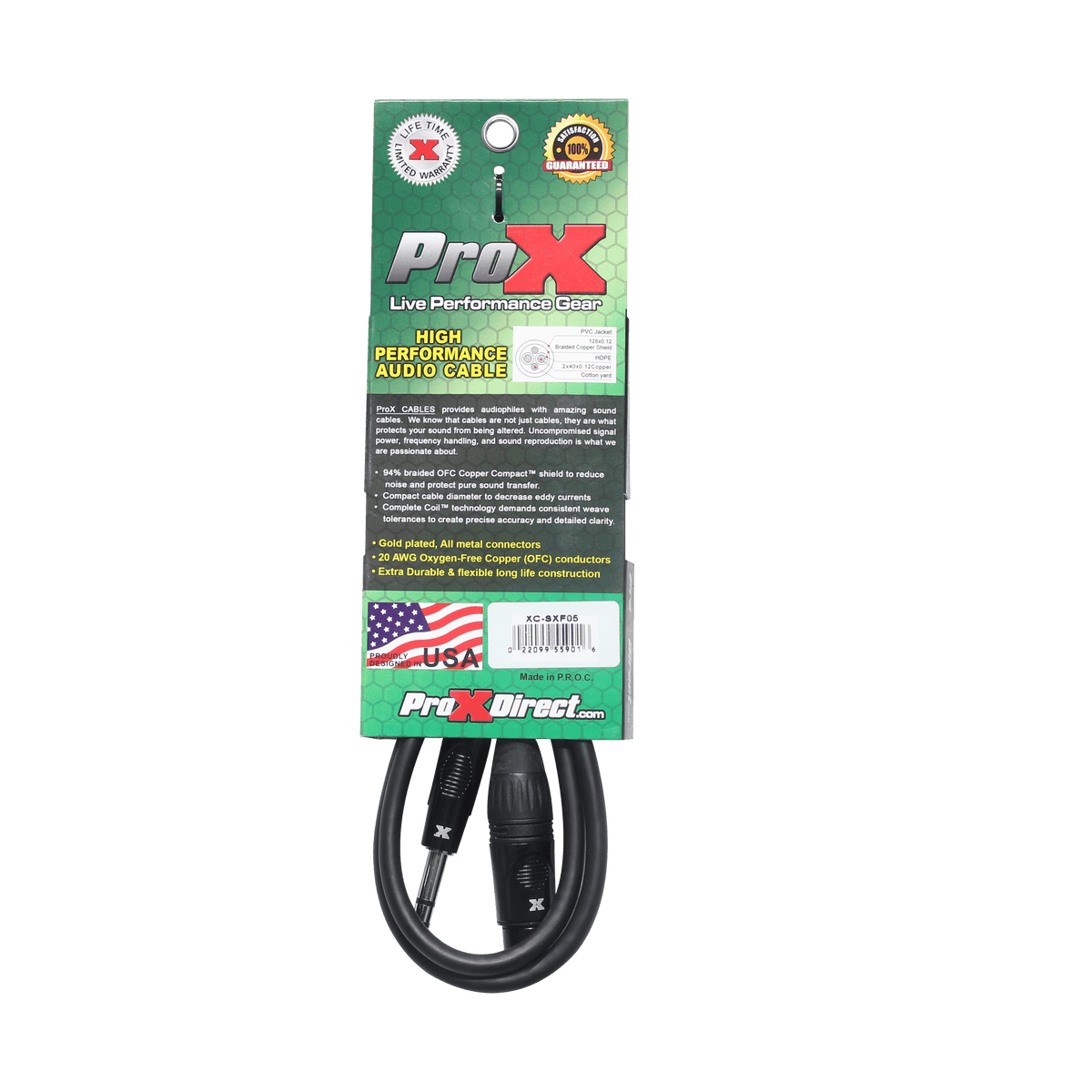 ProX 5 Ft. Balanced 1/4" TRS-M to XLR-F High Performance Audio Cable.