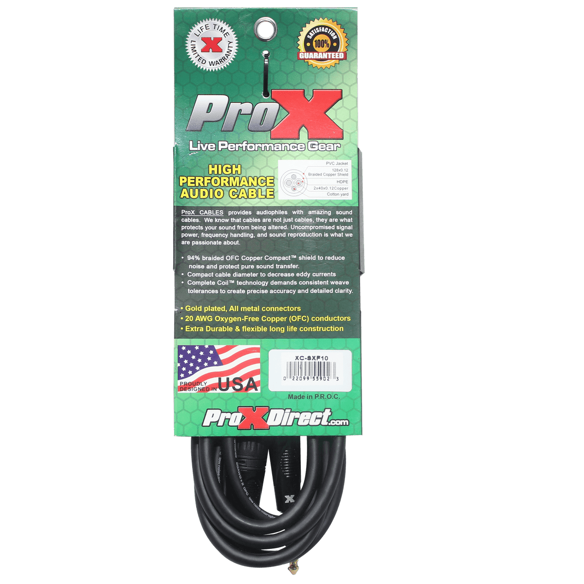 ProX 10 Ft. Balanced 1/4" TRS to XLR3-F High Performance Audio Cable.