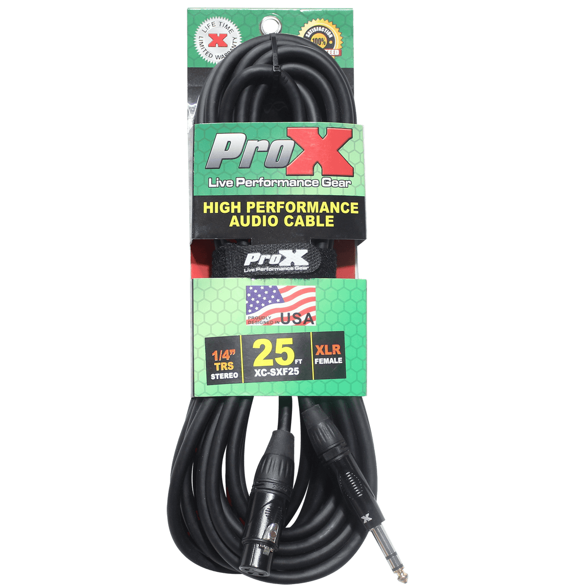 ProX 25 Ft. Balanced 1/4" TRS to XLR3-F High Performance Audio Cable.