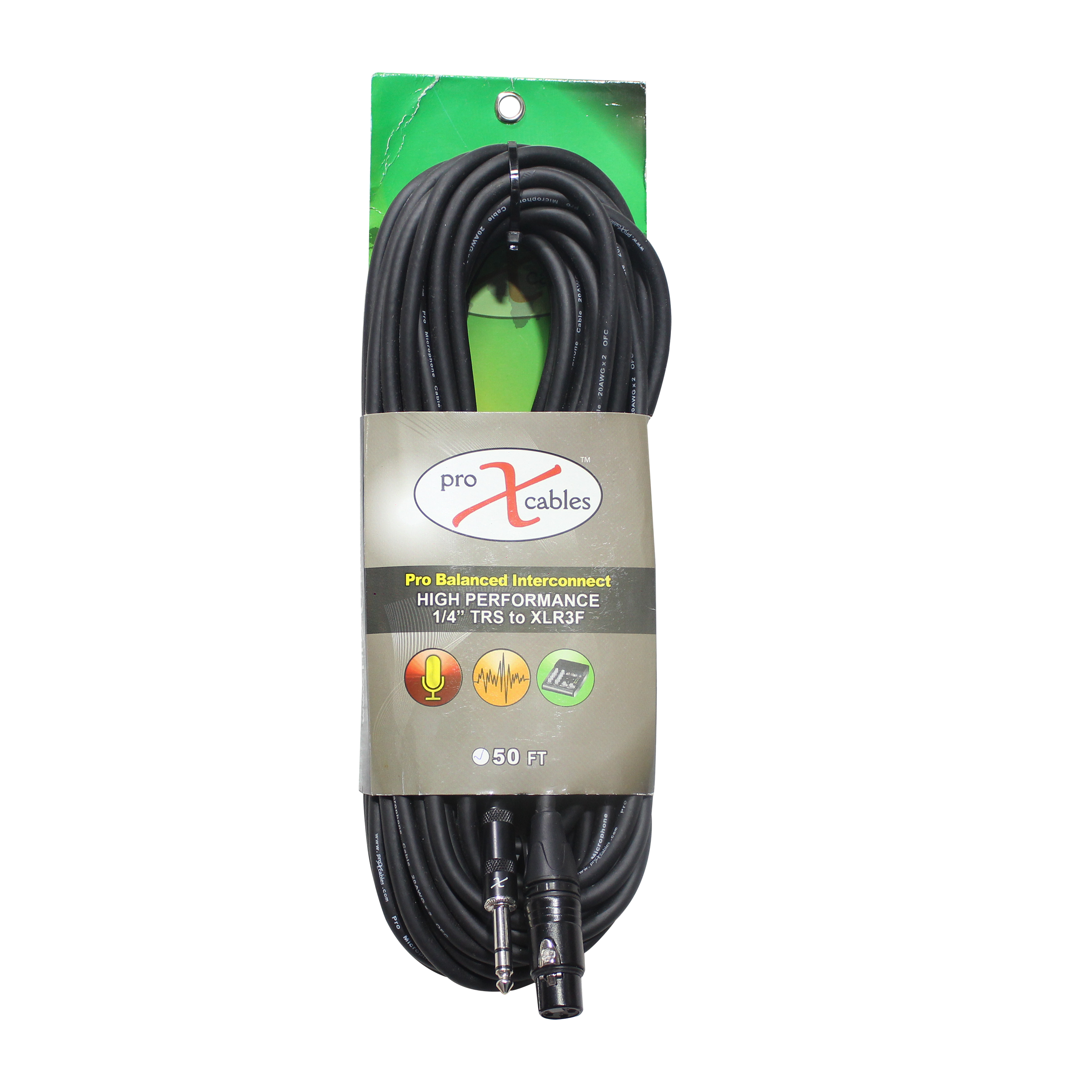 ProX 50 Ft. Balanced 1/4" TRS-M to XLR3-F High Performance Audio Cable