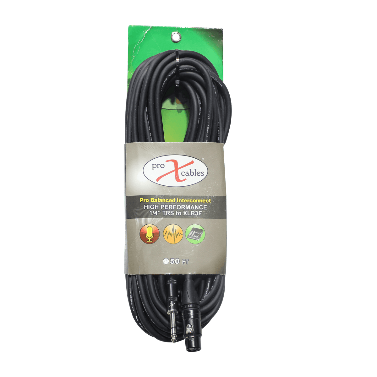 ProX 50 Ft. Balanced 1/4" TRS-M to XLR3-F High Performance Audio Cable.