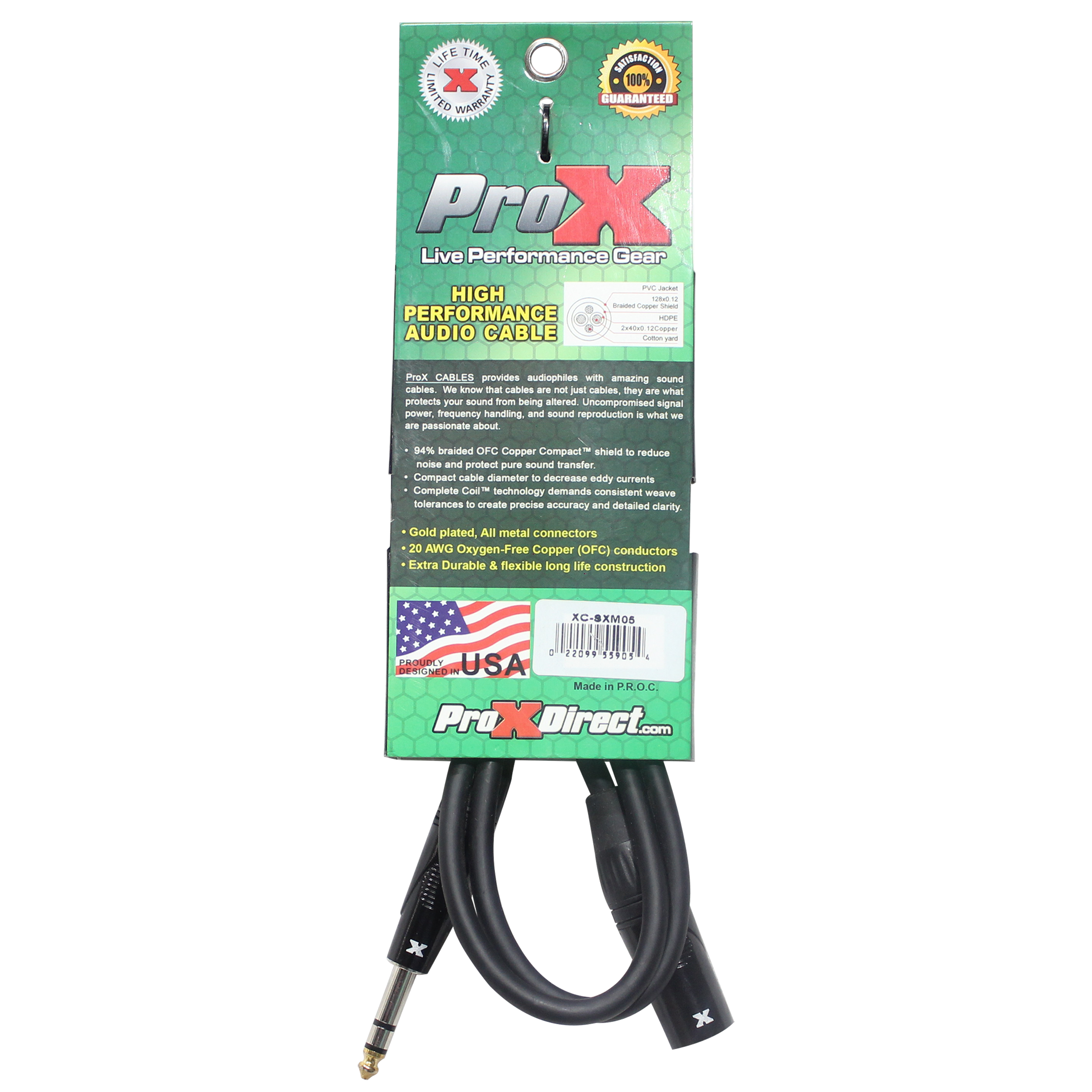 ProX 5 Ft. Balanced XLR3-M to 1/4" TRS-M High Performance Audio Cable