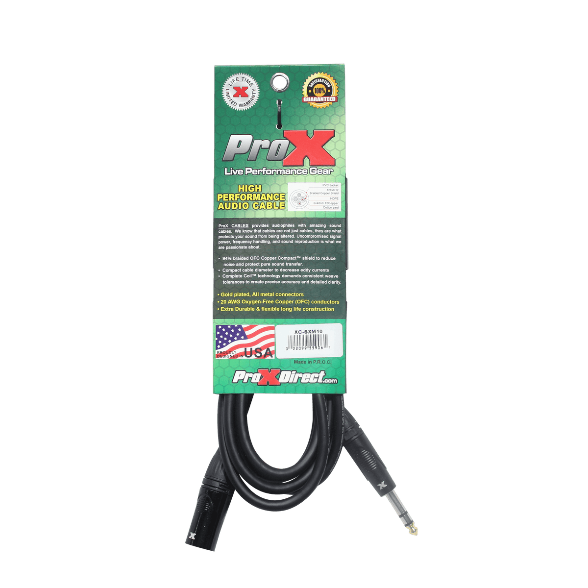ProX 10 Ft. Balanced XLR3-M to 1/4 TRS-M High Performance Audio Cable.
