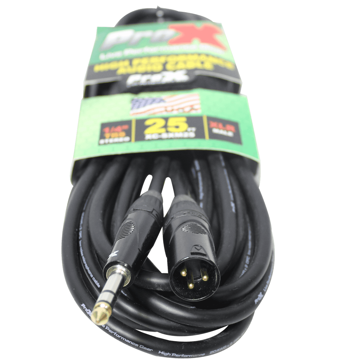 ProX 25 Ft. Balanced XLR-M to 1/4 TRS-M High Performance Audio Cable.
