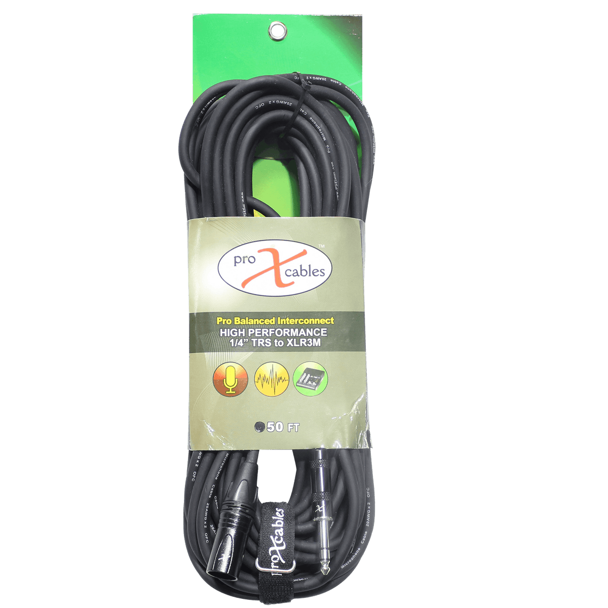 ProX 50 Ft. Balanced XLR3-M to 1/4 TRS-M High Performance Audio Cable.