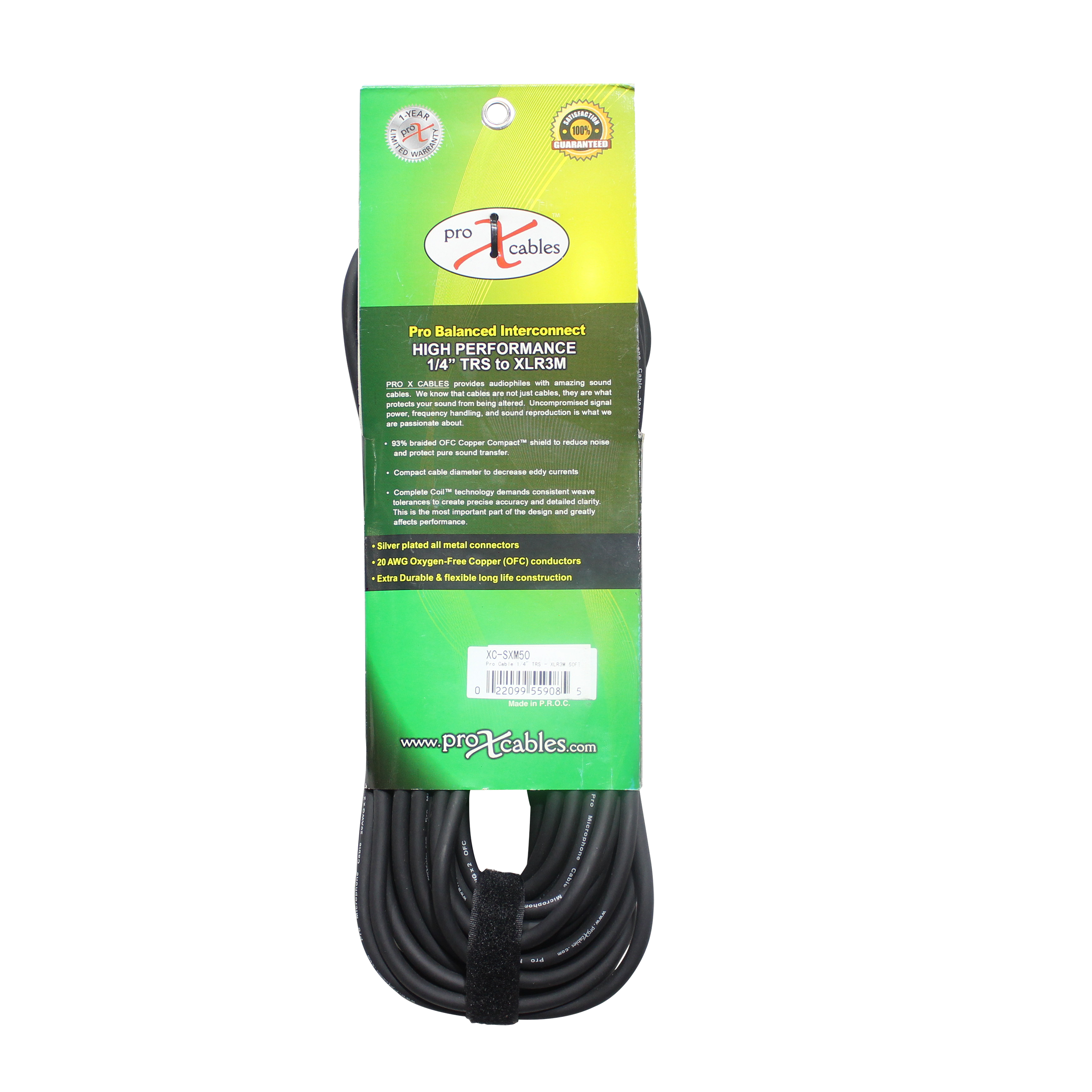 ProX 50 Ft. Balanced XLR3-M to 1/4 TRS-M High Performance Audio Cable