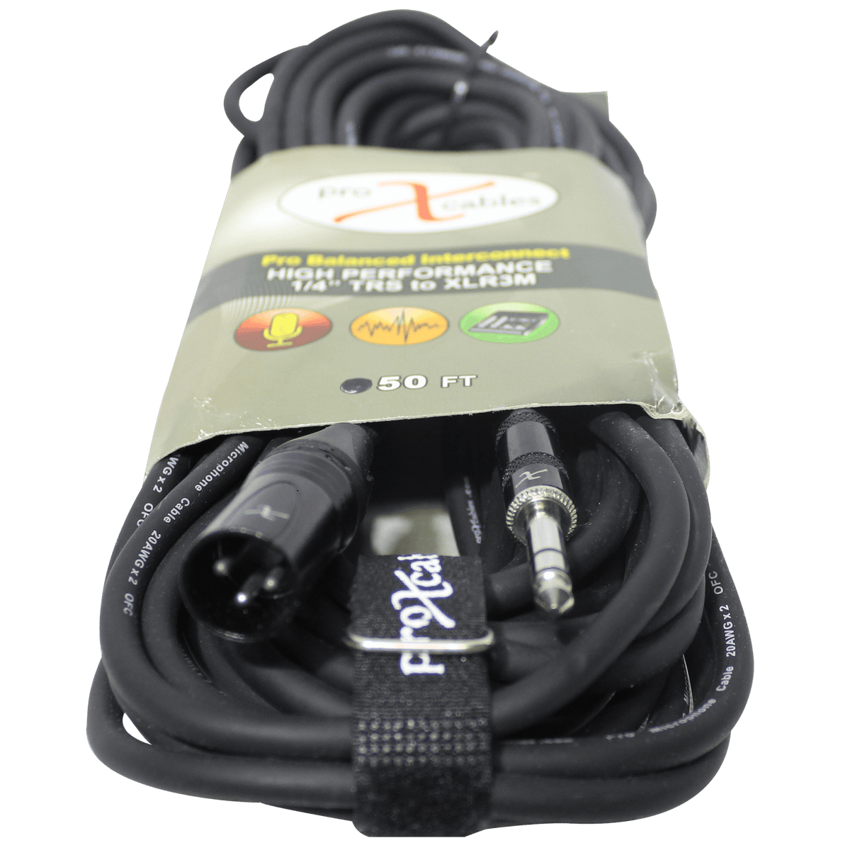 ProX 50 Ft. Balanced XLR3-M to 1/4 TRS-M High Performance Audio Cable.
