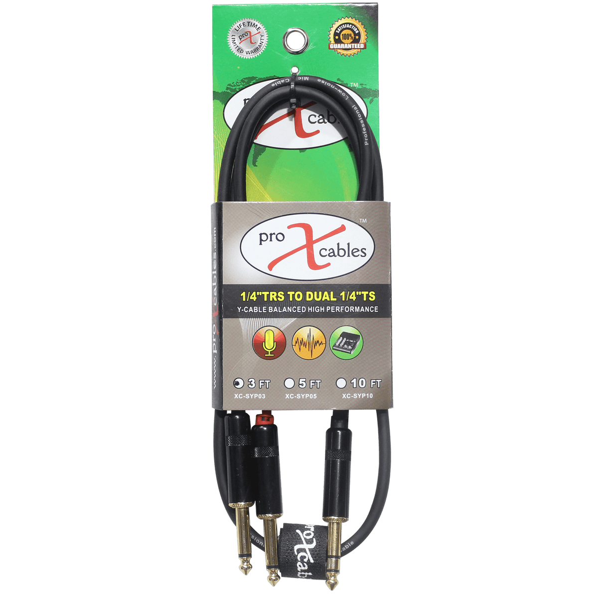 ProX 3 Ft. Unbalanced TRS-M Stereo to Dual TS-M High Performance Audio Y Cable.