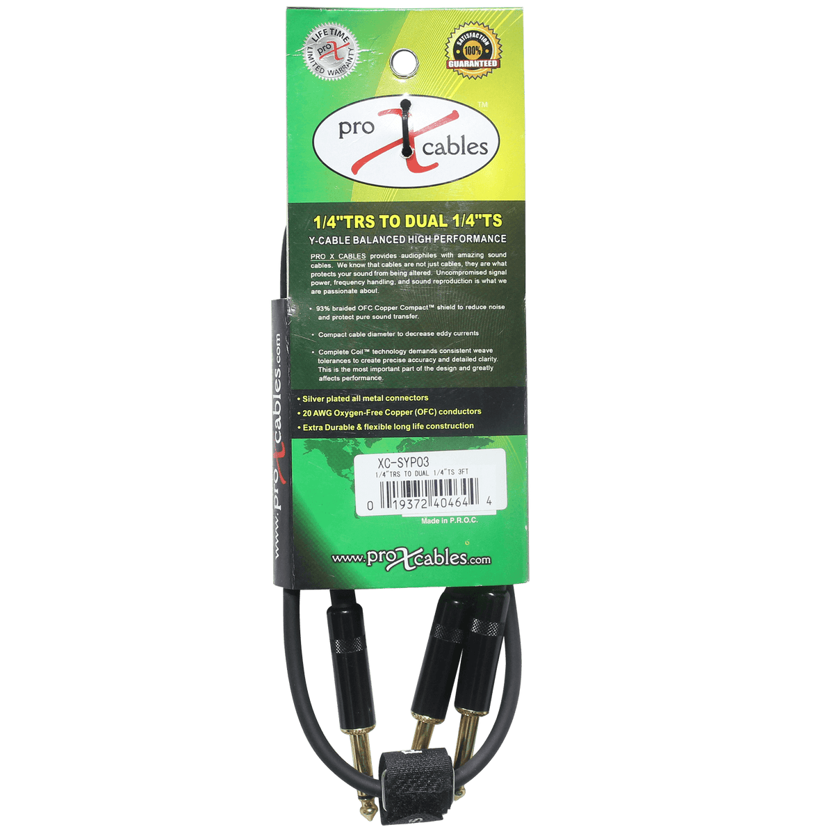 ProX 3 Ft. Unbalanced TRS-M Stereo to Dual TS-M High Performance Audio Y Cable.