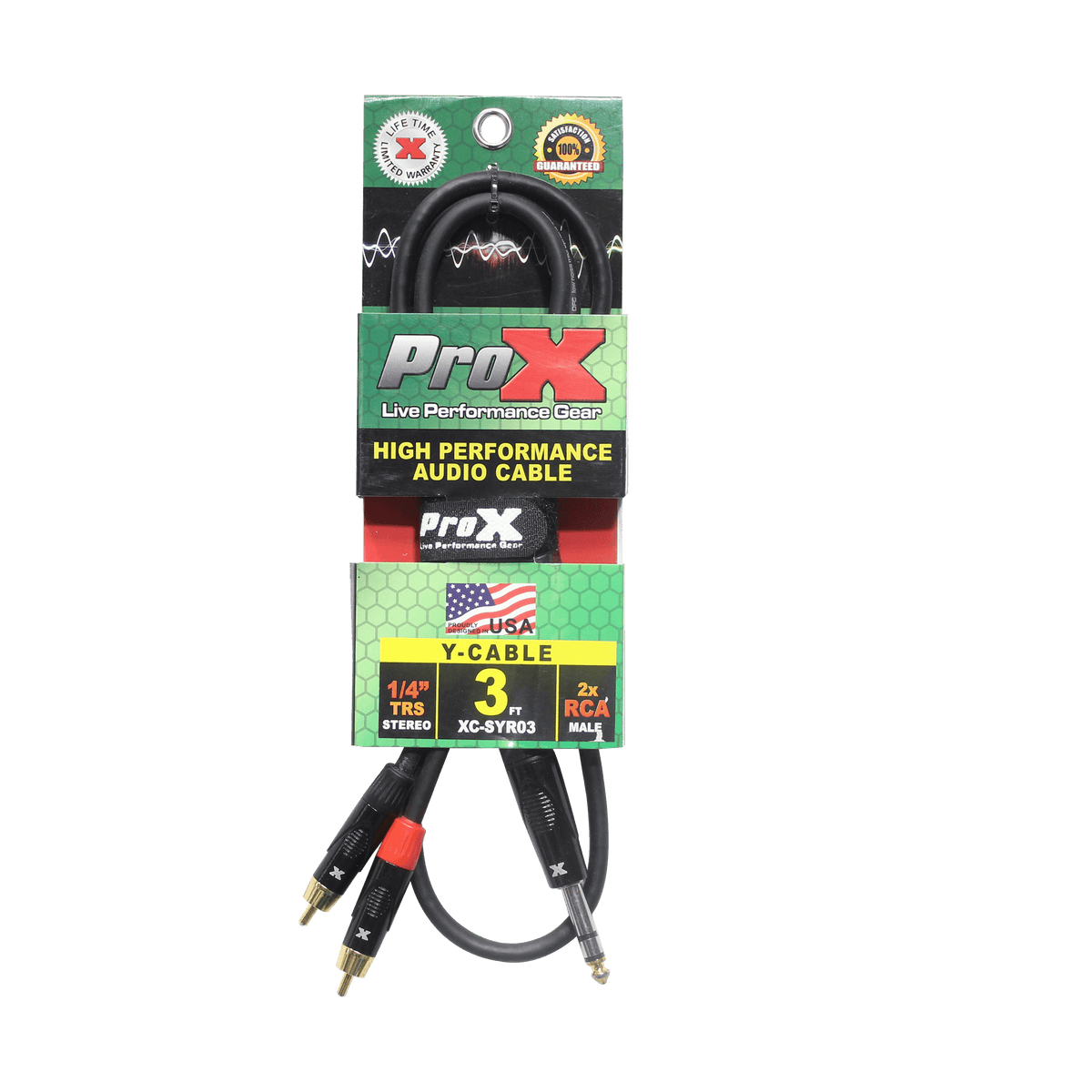 ProX 3 Ft. Unbalanced 1/4" TRS-M to Dual RCA-M High Performance Audio Cable.