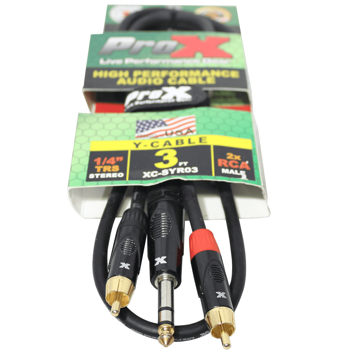 ProX 3 Ft. Unbalanced 1/4" TRS-M to Dual RCA-M High Performance Audio Cable.