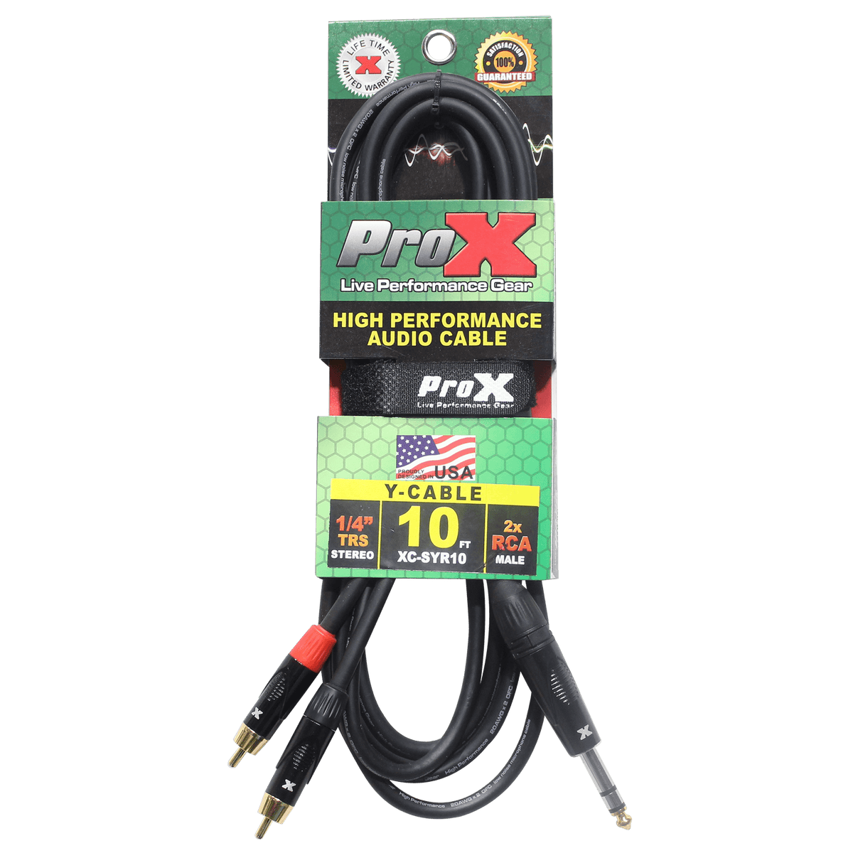 ProX 10 Ft. Unbalanced 1/4" TRS-M to Dual RCA-M High Performance Audio Cable.