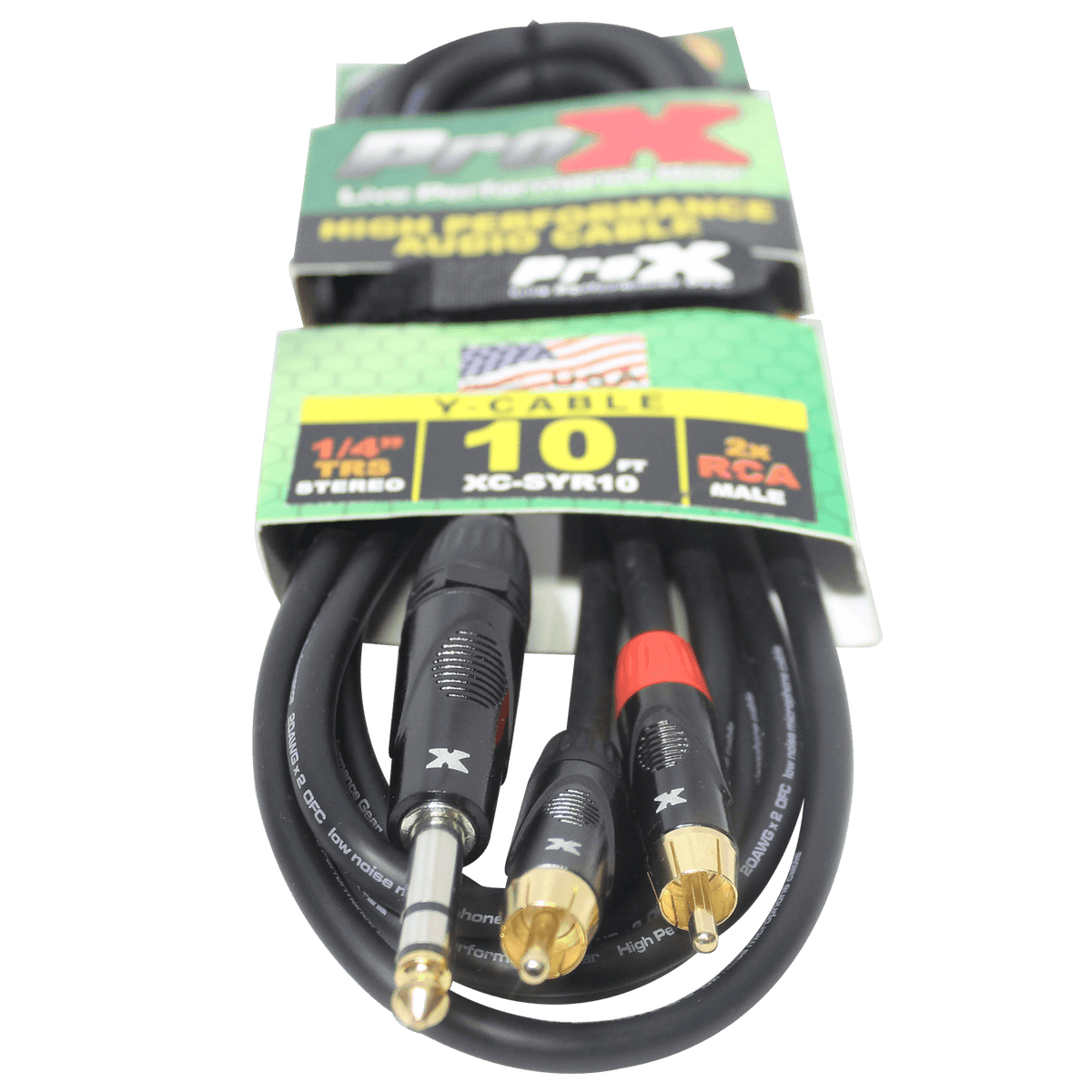 ProX 10 Ft. Unbalanced 1/4" TRS-M to Dual RCA-M High Performance Audio Cable.