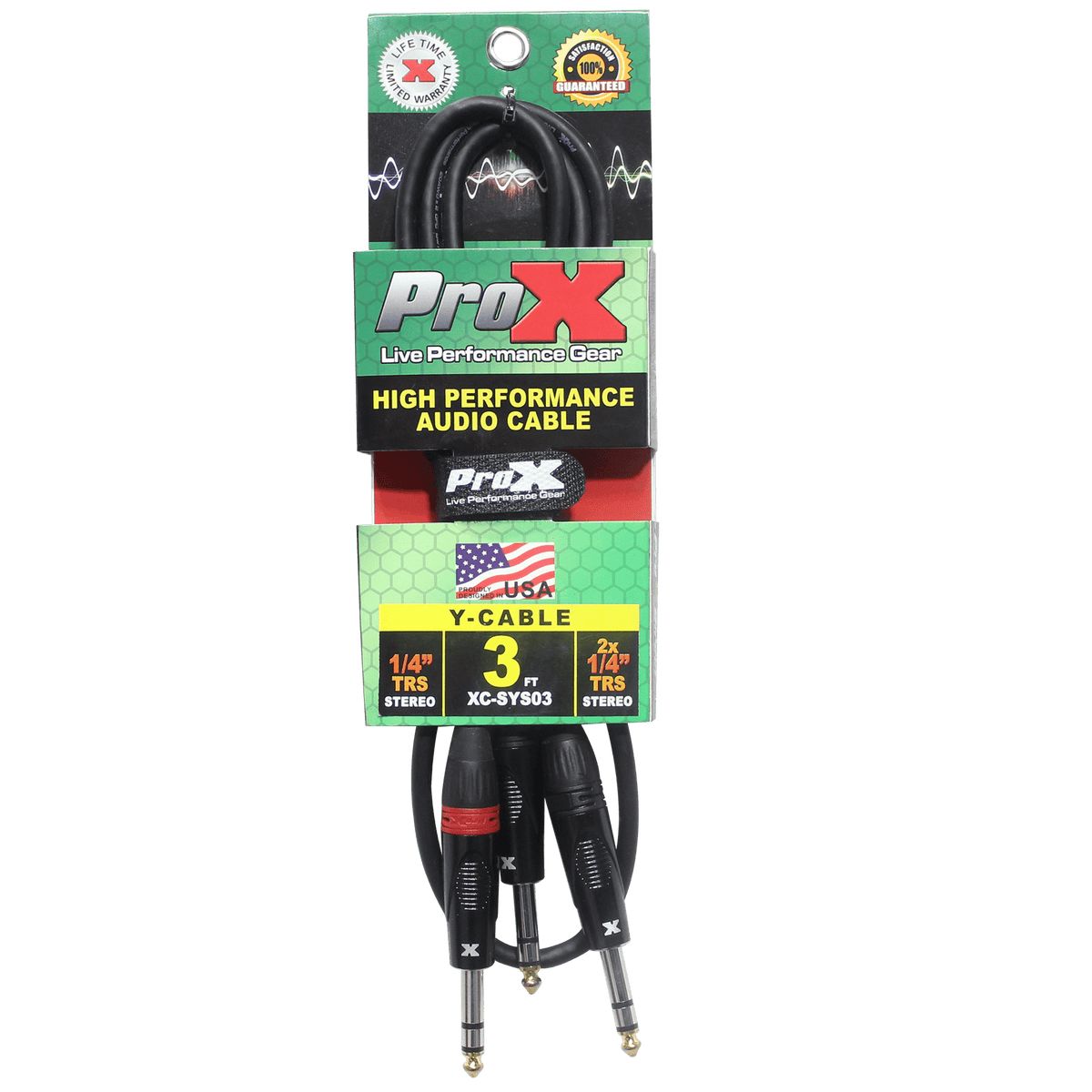 ProX 3 Ft. 1/4" TRS-M to Dual 1/4" TRS-M High Performance Audio Cable.