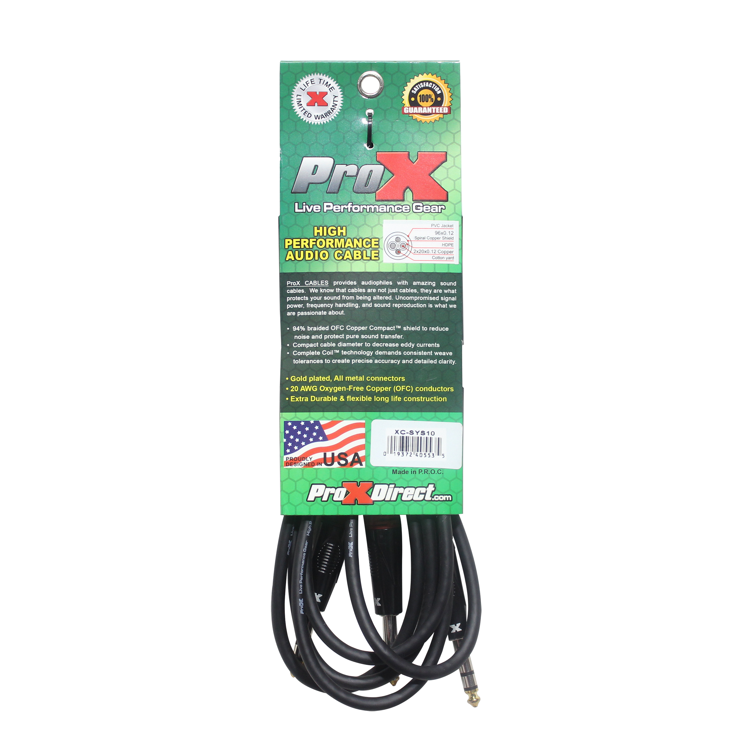 ProX 10 Ft. 1/4" TRS-M to Dual 1/4" TRS-M High Performance Audio Cable.
