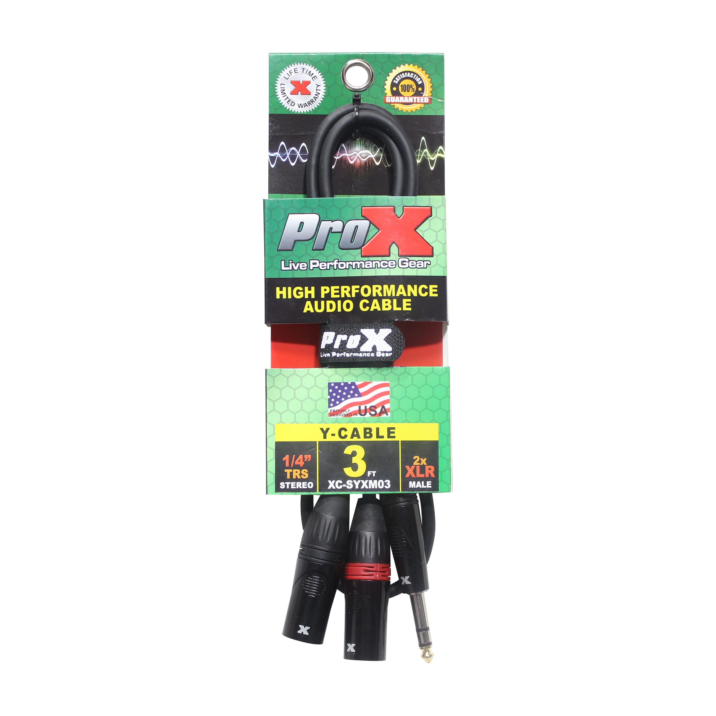 ProX 3 Ft. 1/4" TRS-M Stereo to Dual XLR3-M High Performance Y Cable