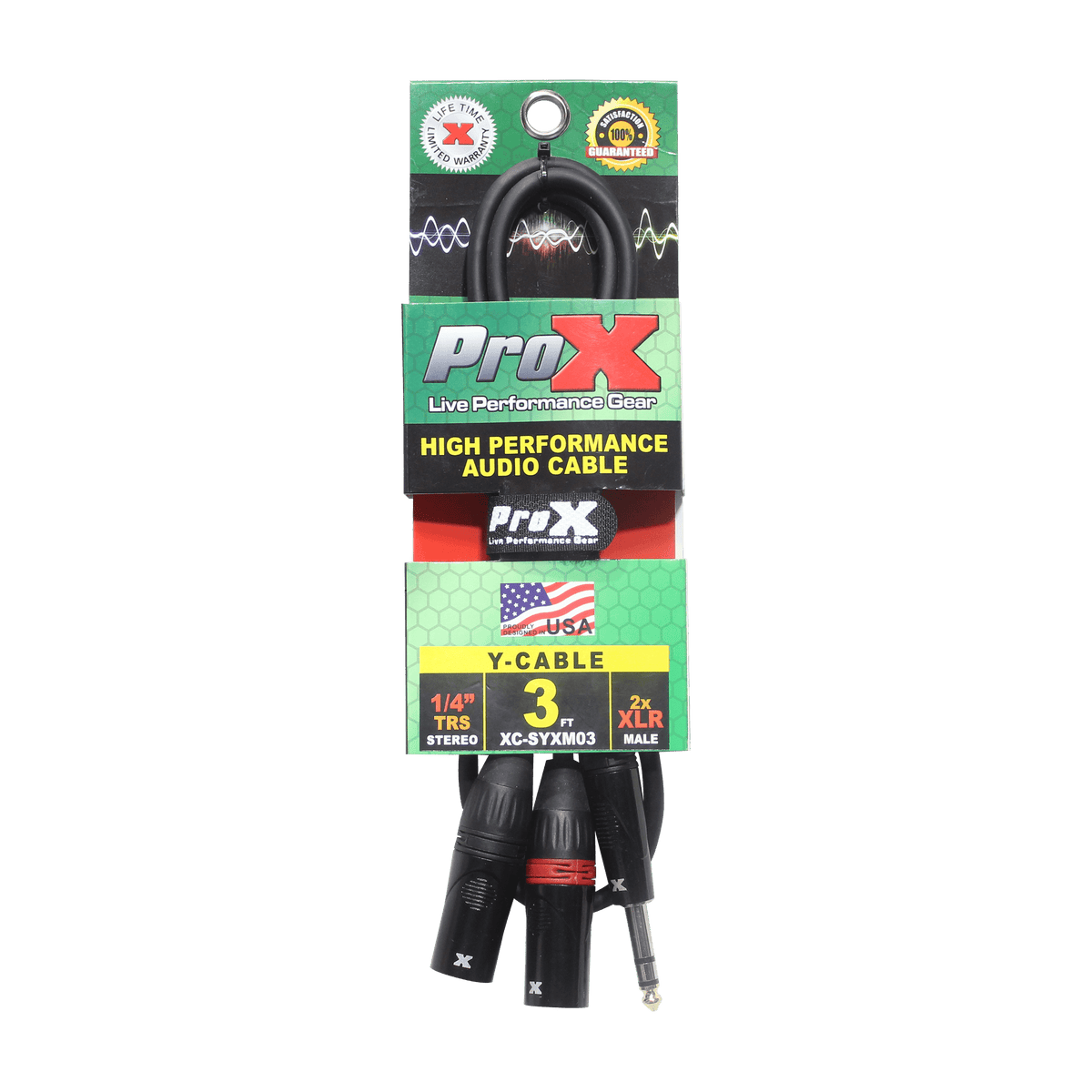 ProX 3 Ft. 1/4" TRS-M Stereo to Dual XLR3-M High Performance Y Cable.