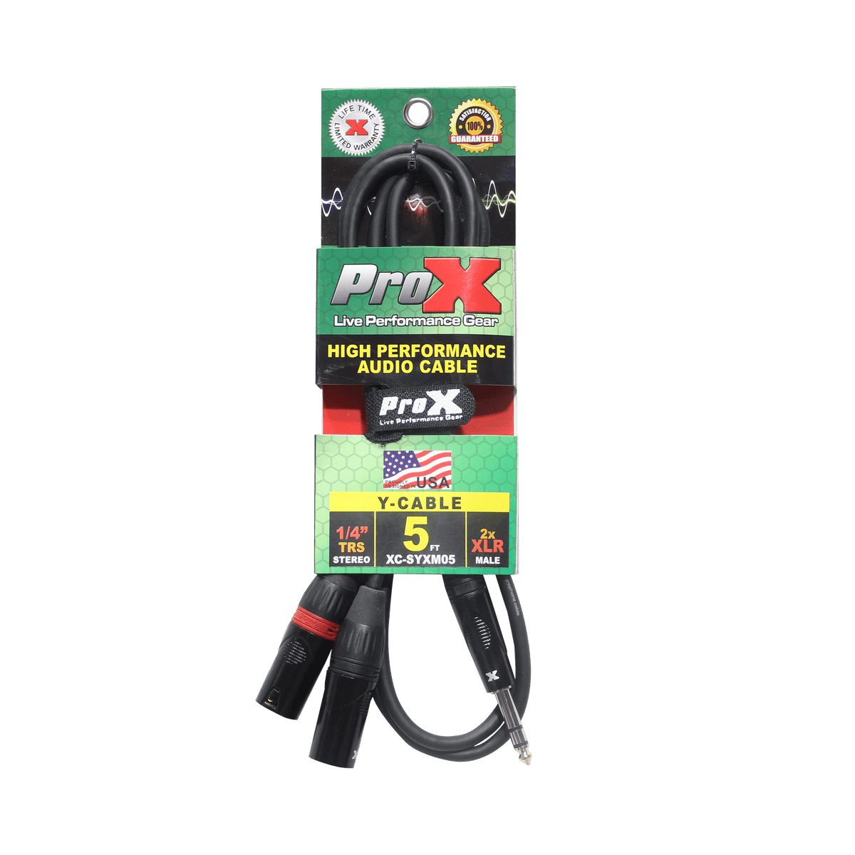 ProX 5 Ft. 1/4" TRS-M Stereo to Dual XLR3-M High Performance Y Cable.