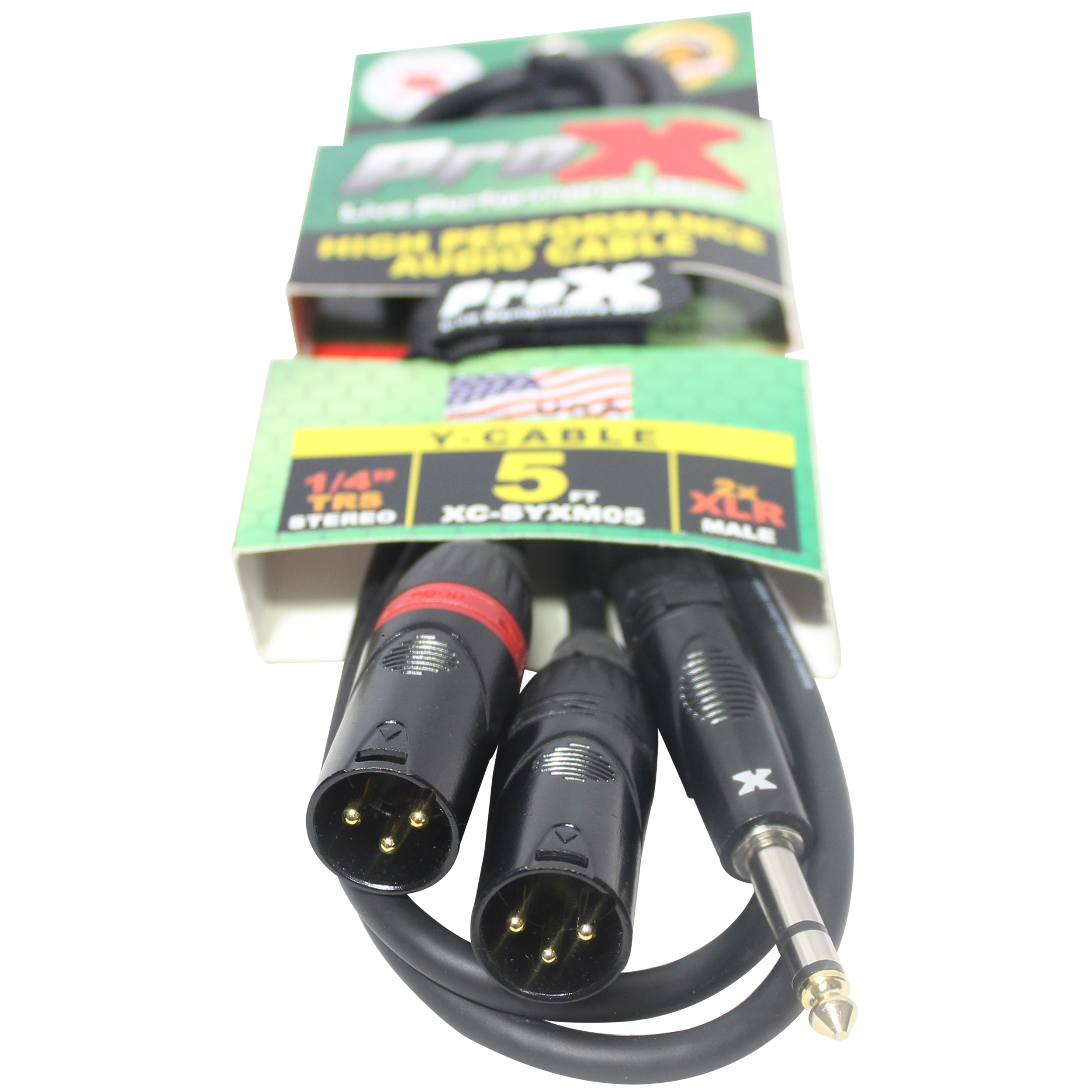 ProX 5 Ft. 1/4" TRS-M Stereo to Dual XLR3-M High Performance Y Cable