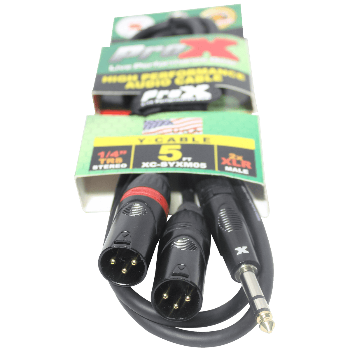 ProX 5 Ft. 1/4" TRS-M Stereo to Dual XLR3-M High Performance Y Cable.