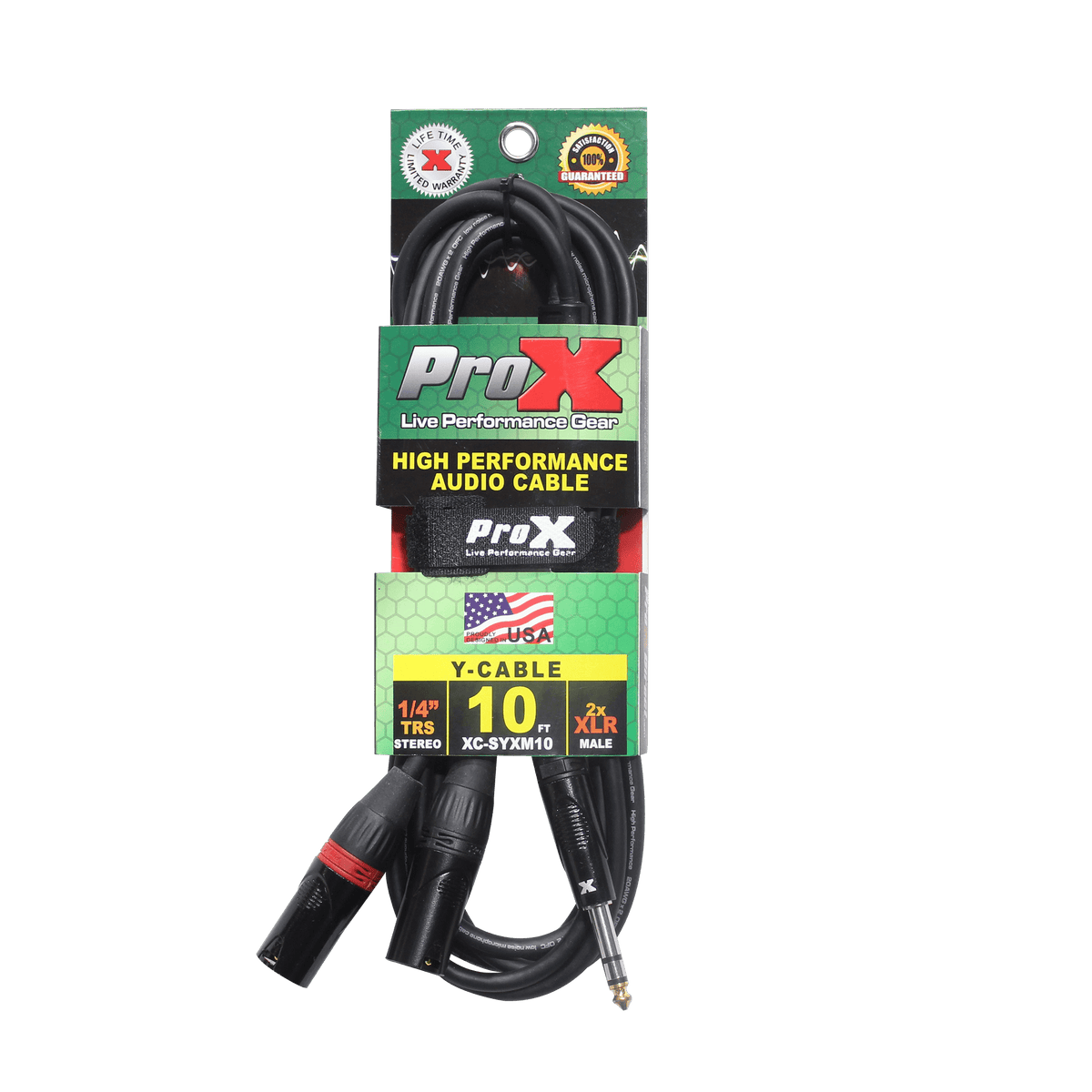 ProX 10 Ft. 1/4" TRS-M Stereo to Dual XLR3-M High Performance Y Cable.