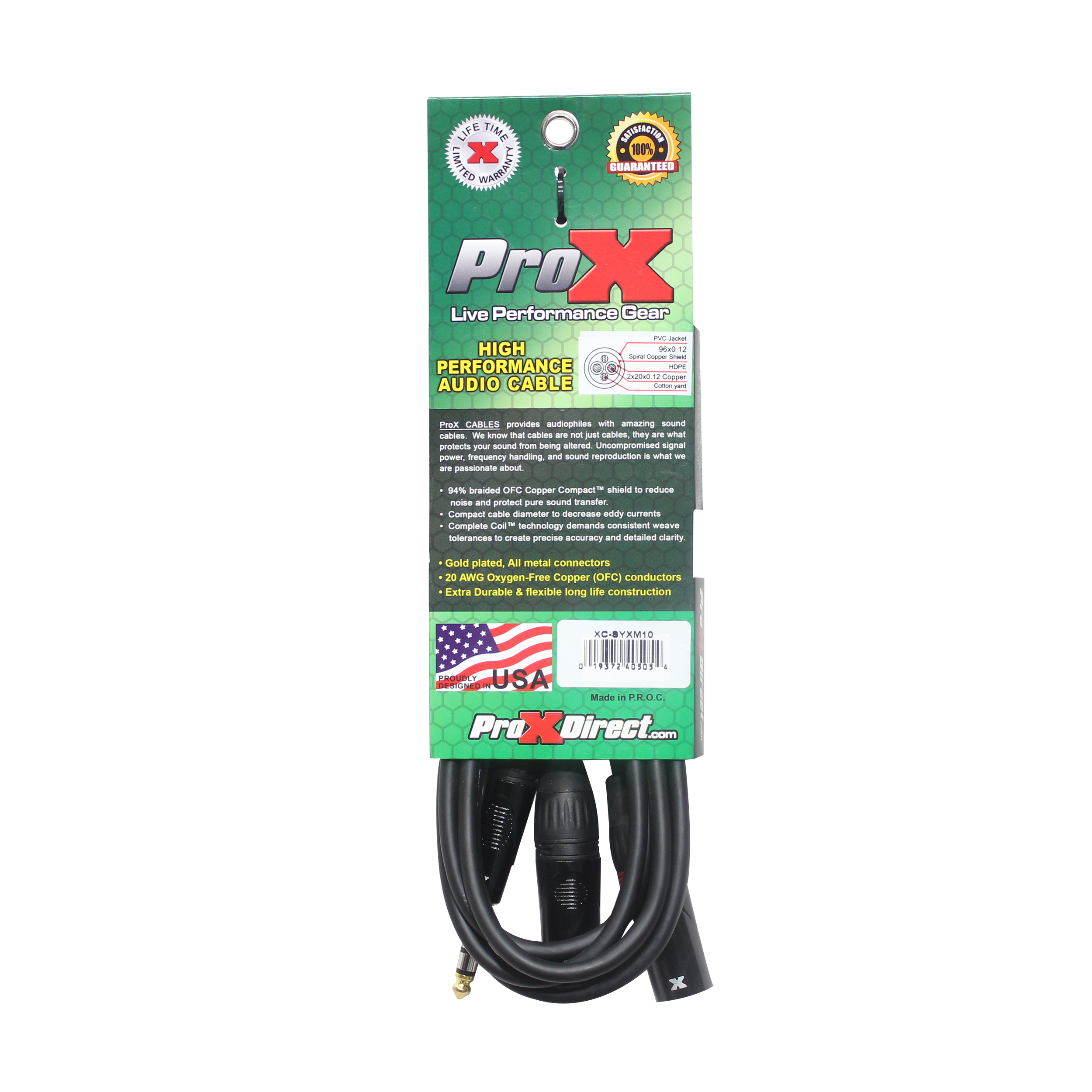ProX 10 Ft. 1/4" TRS-M Stereo to Dual XLR3-M High Performance Y Cable.