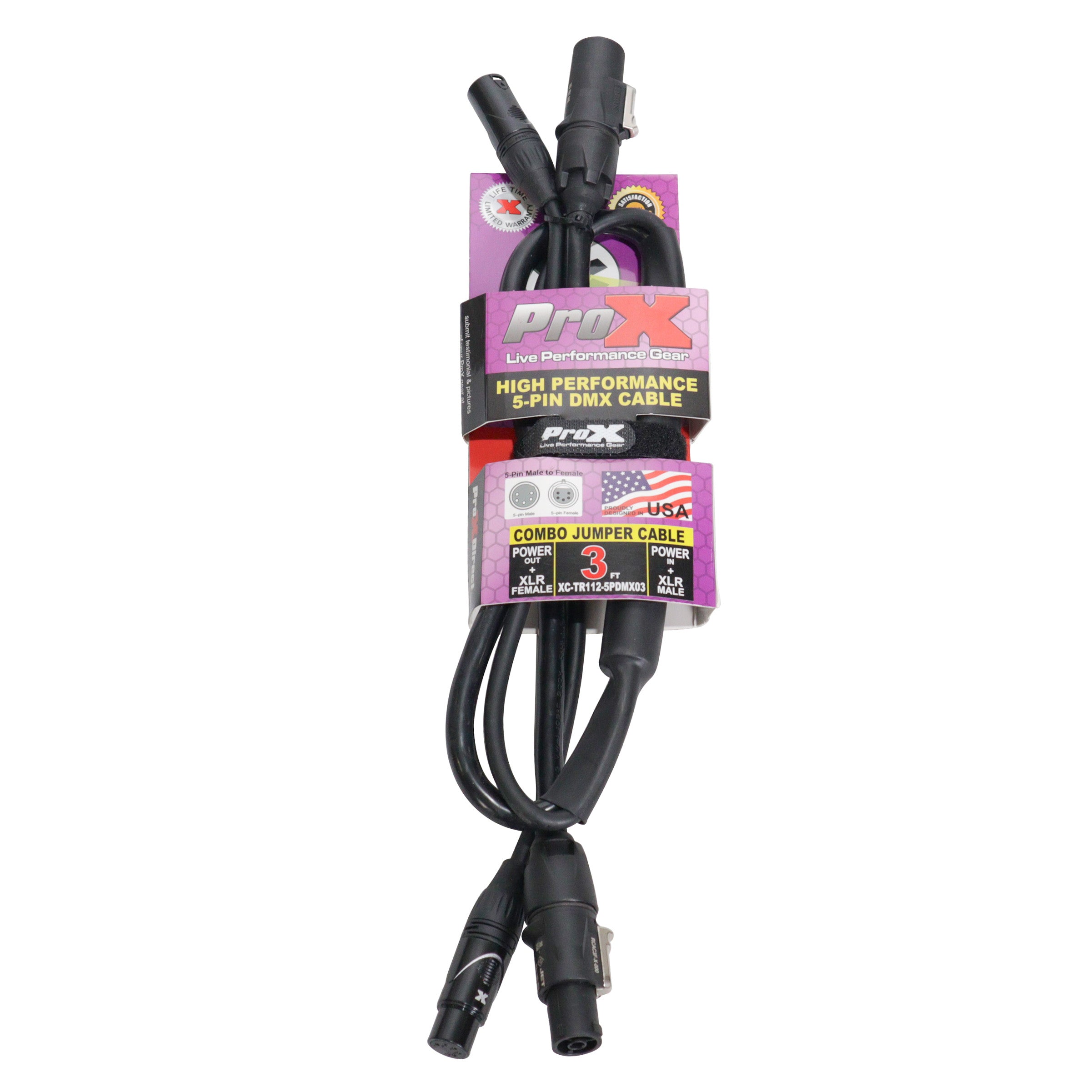 ProX 3' FT Dual Powerkon to Dual DMX 5-PIN Combo Link Jumper Cable