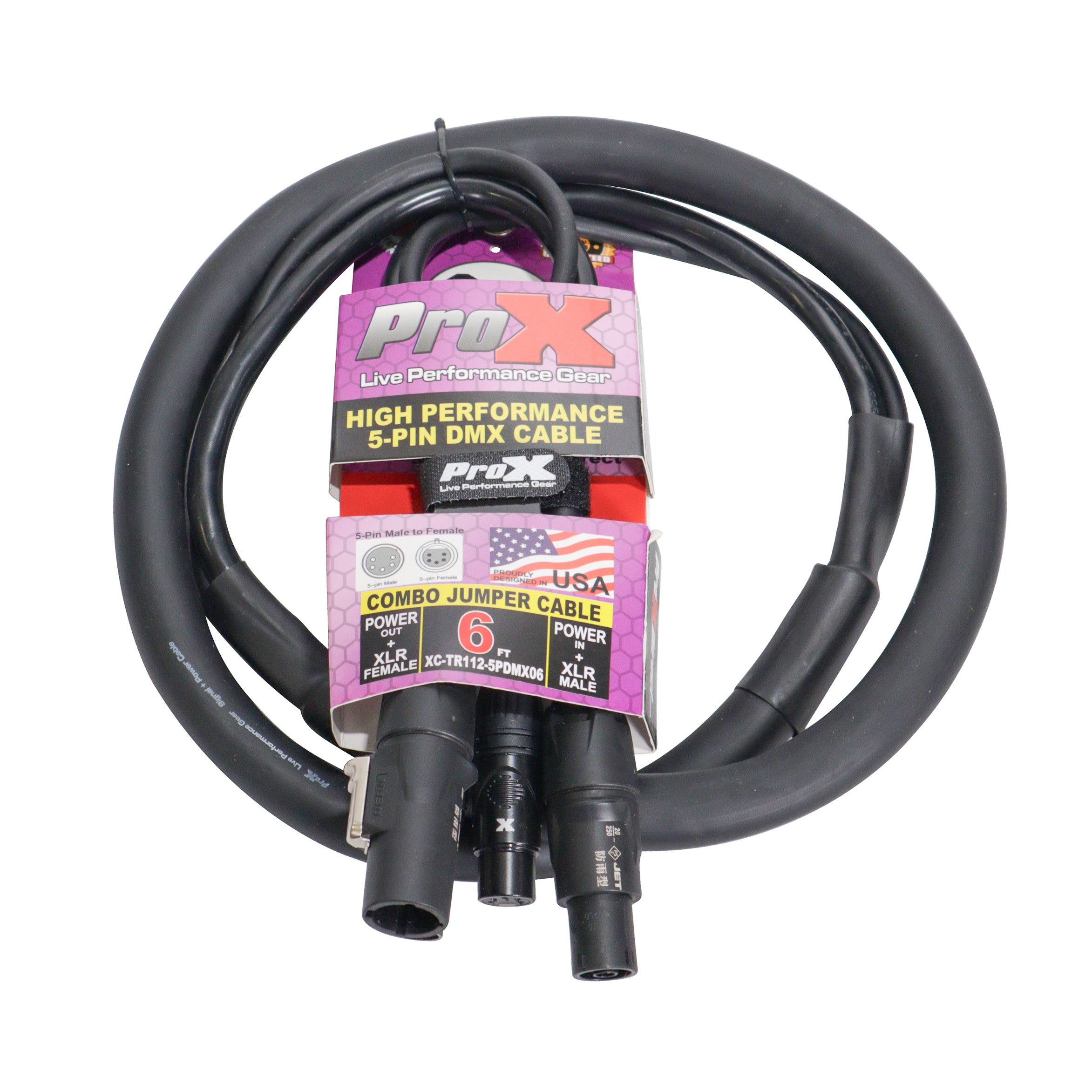 ProX 6' FT Dual Powerkon to Dual DMX 5-PIN Combo Link Jumper Cable