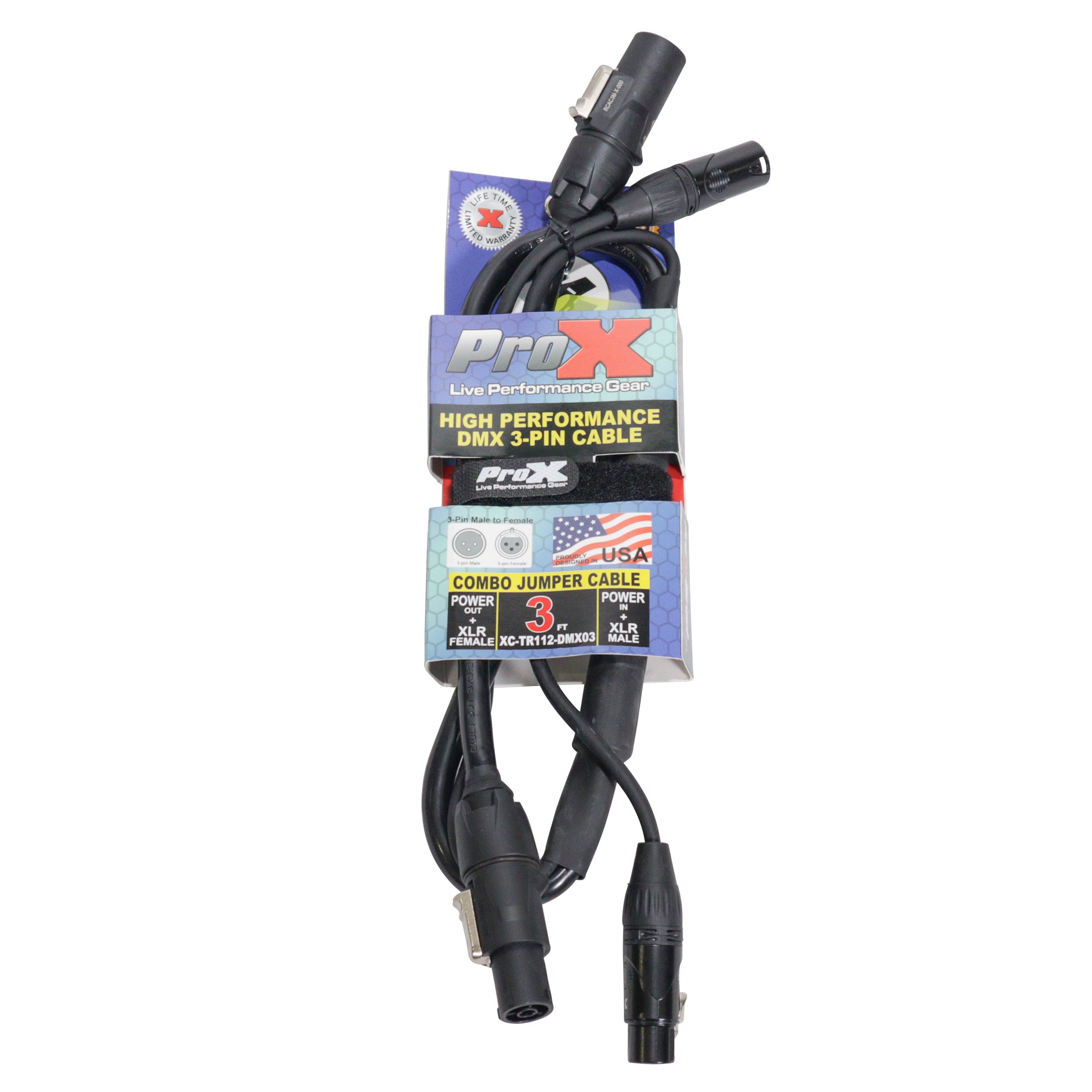 ProX 3' FT Dual Powerkon to Dual DMX Combo Link Jumper Cable