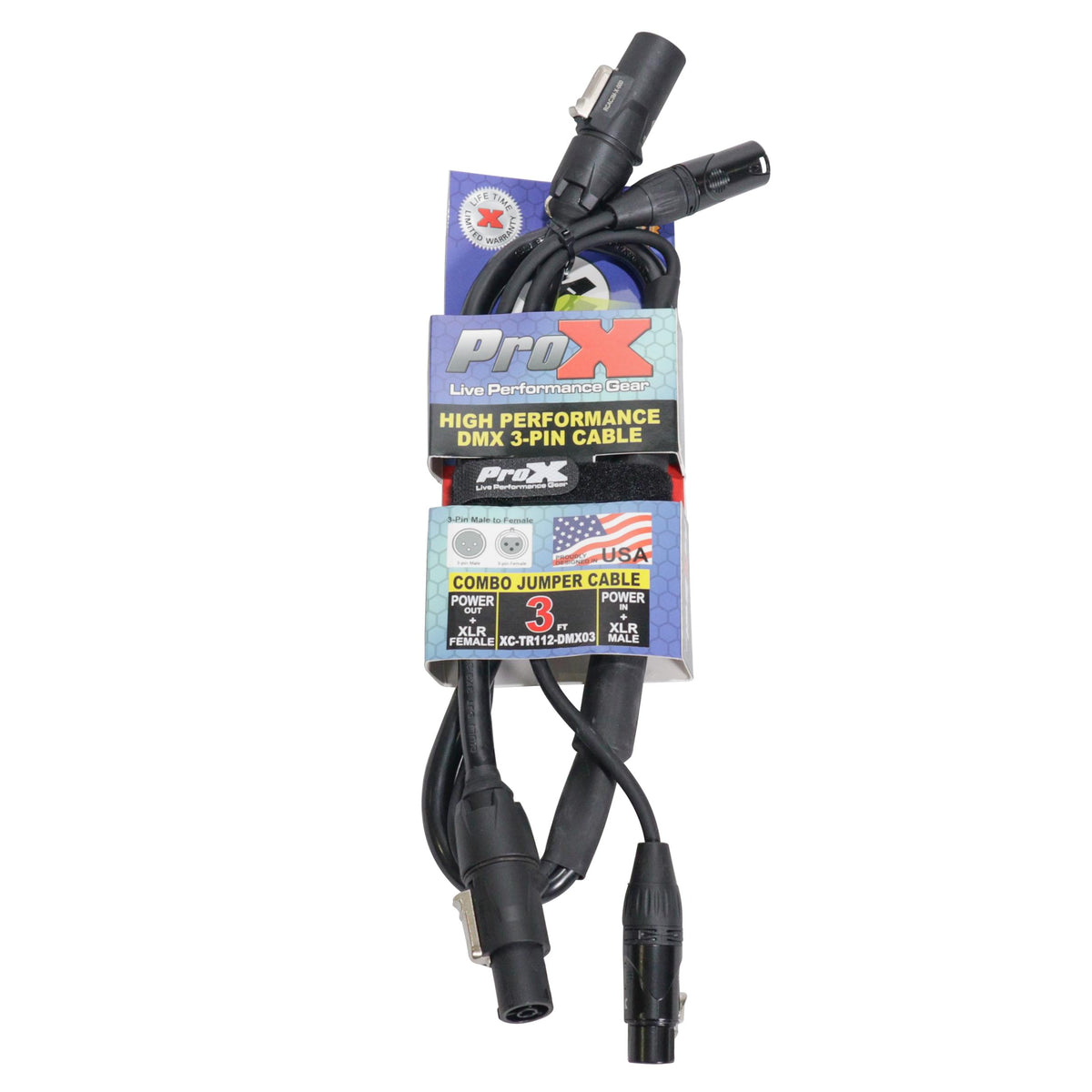 ProX 3' FT Dual Powerkon to Dual DMX Combo Link Jumper Cable.