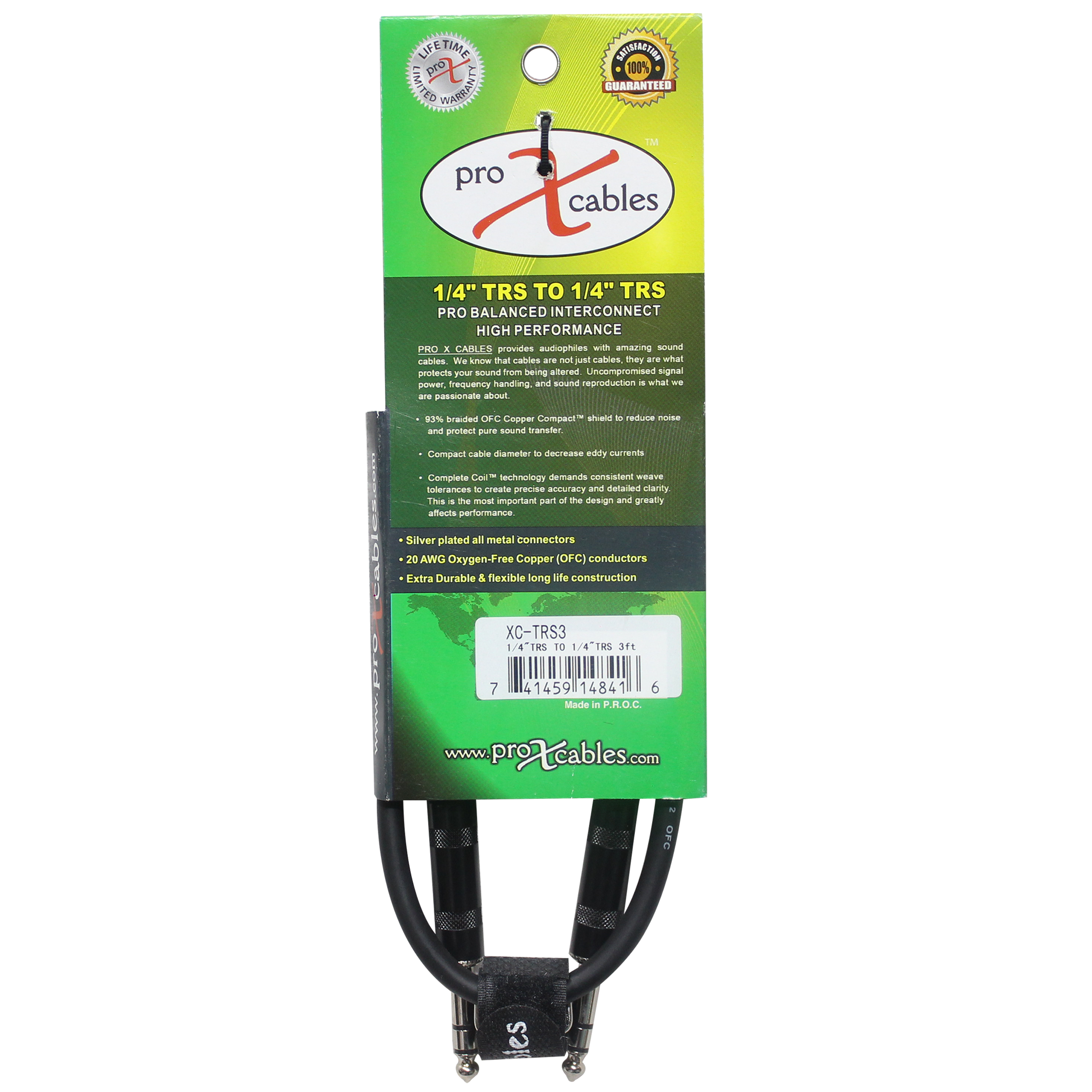 ProX 3 Ft. Balanced 1/4" TRS-M to TRS-M High Performance Audio Cable