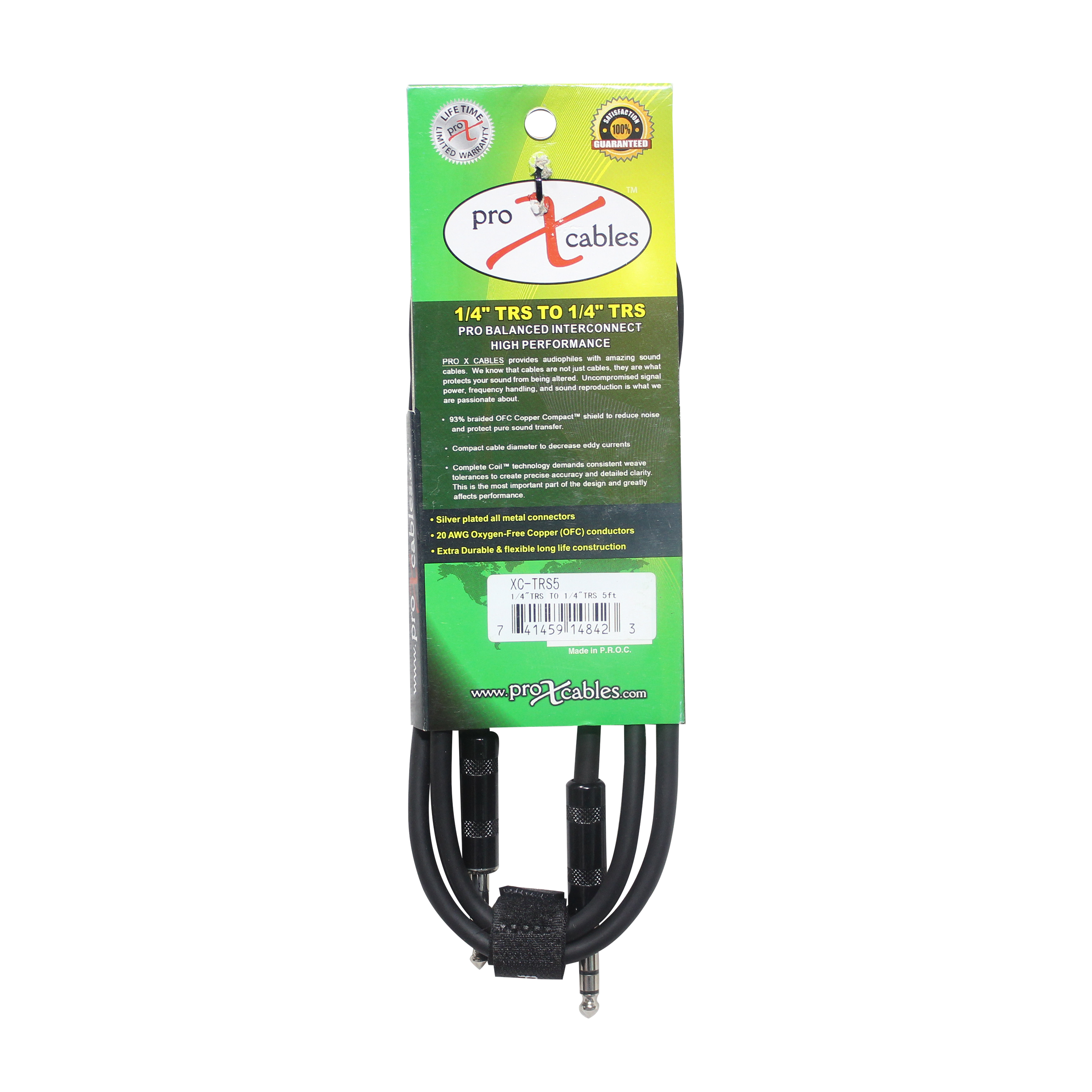 ProX 5 Ft. Balanced 1/4" TRS-M to TRS-M High Performance Audio Cable