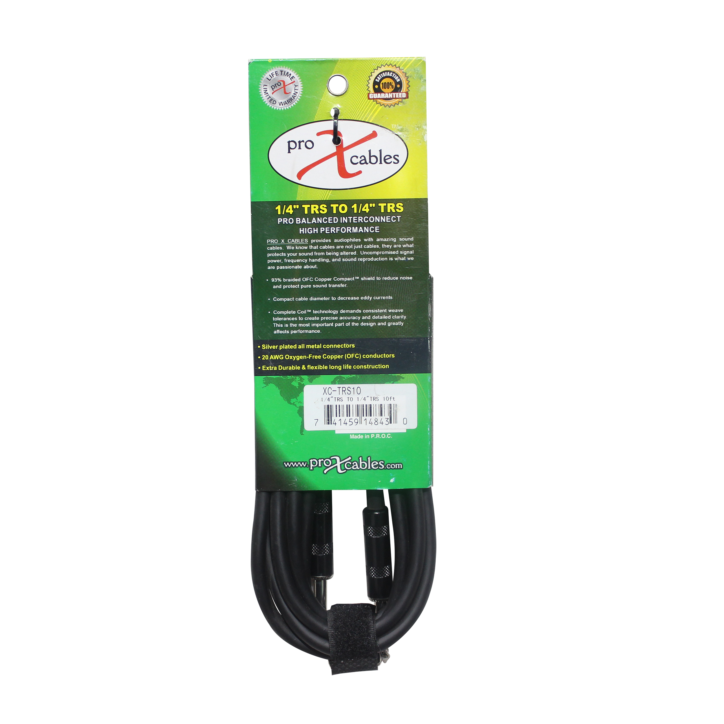 ProX 10 Ft. Balanced 1/4" TRS-M to TRS-M High Performance Audio Cable.