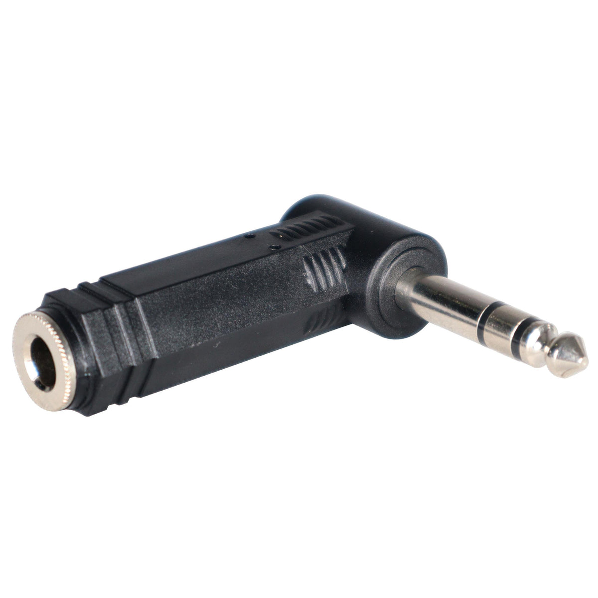 ProX 1/4" TRS Female to 1/4" TRS Male Right-Angle Adapter.